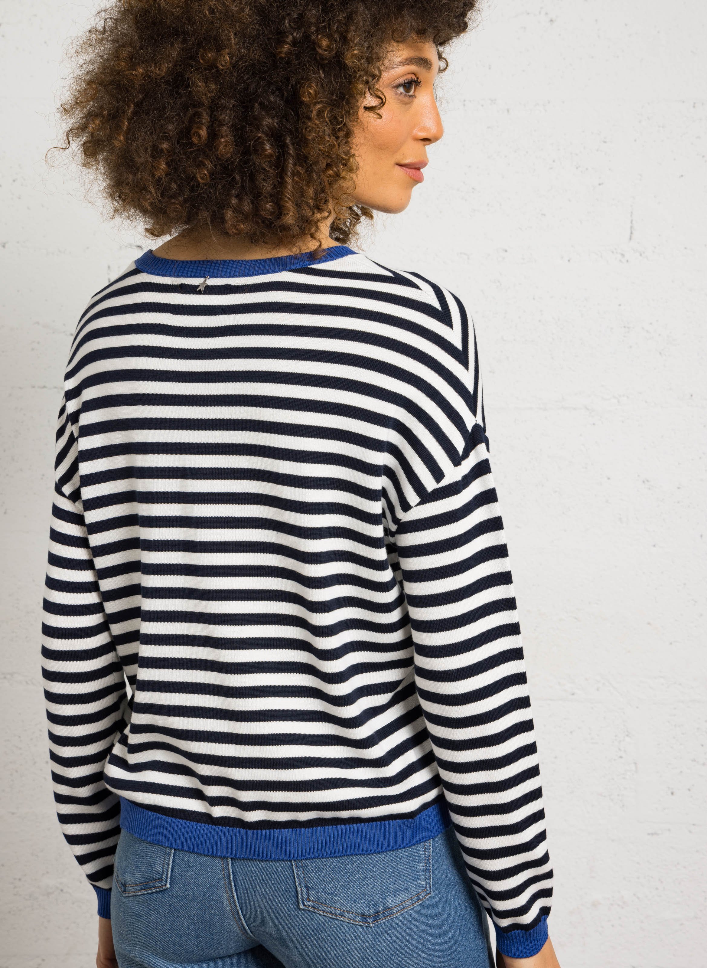 Gestreifter Oversized-Pullover mit Rundhalsausschnitt aus Baumwoll-Mix SUD EXPRESS Blau