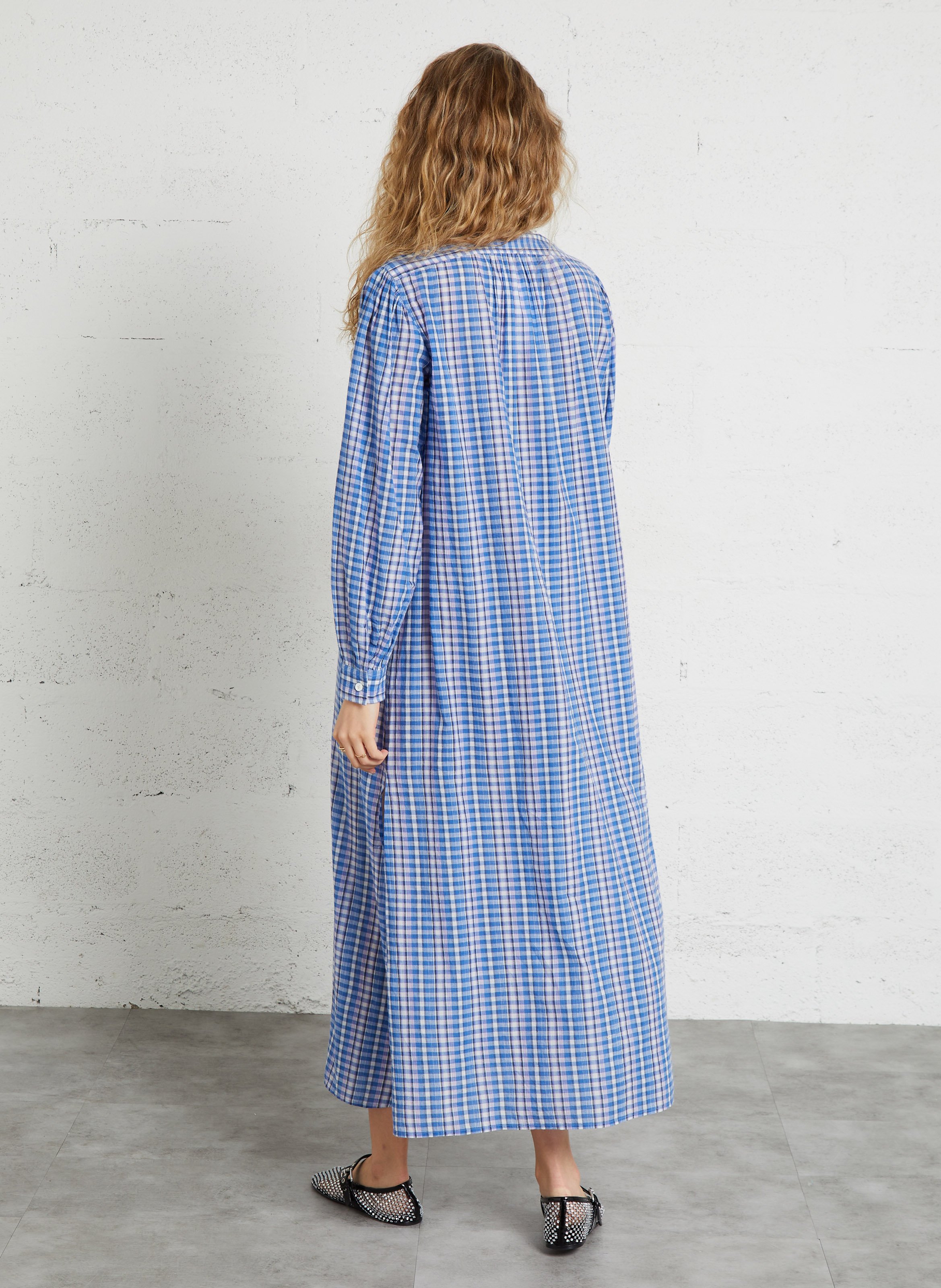 Long checked cotton dress LAURENCE BRAS Blue