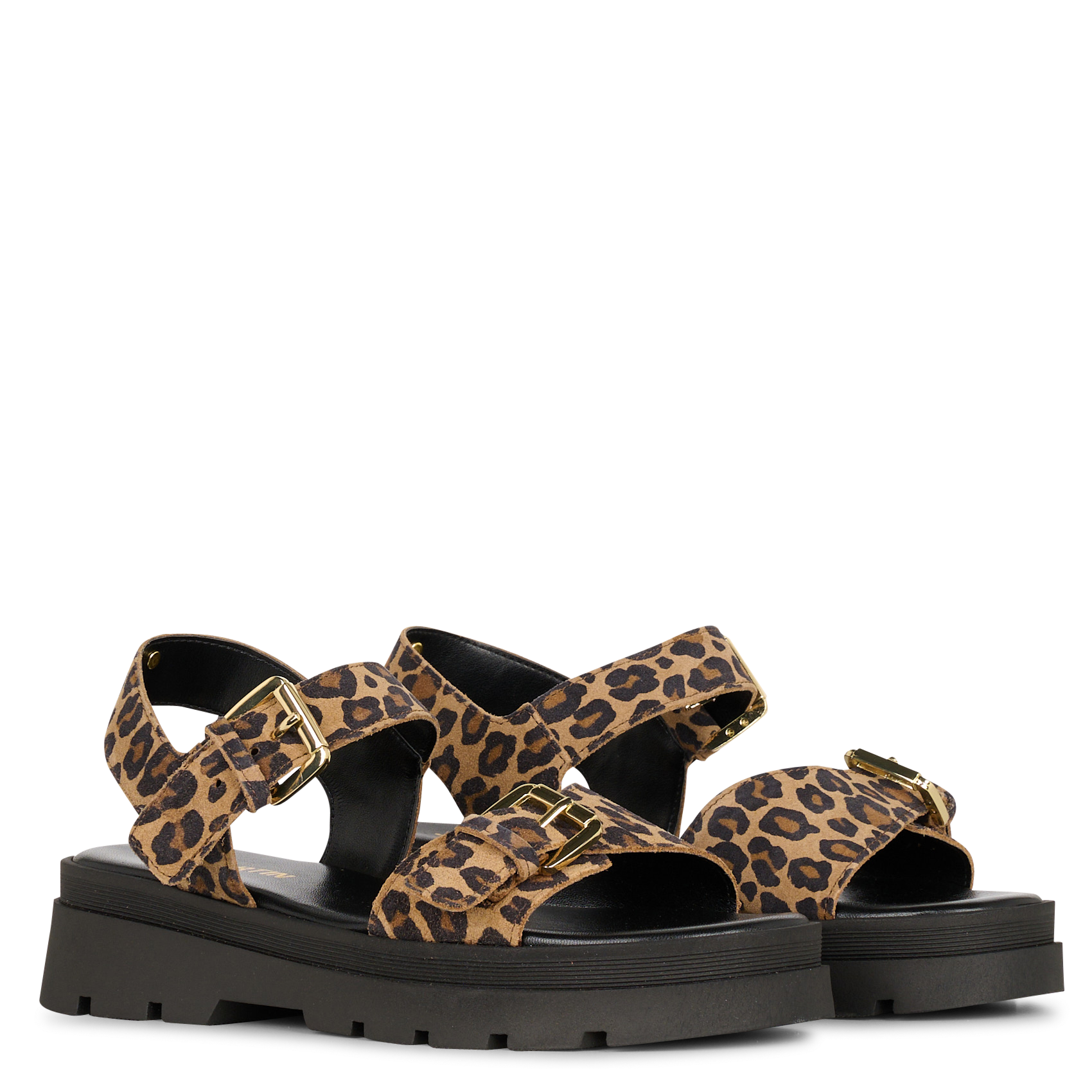 Leopard Print Suede Leather Sandals JB MARTIN Brown