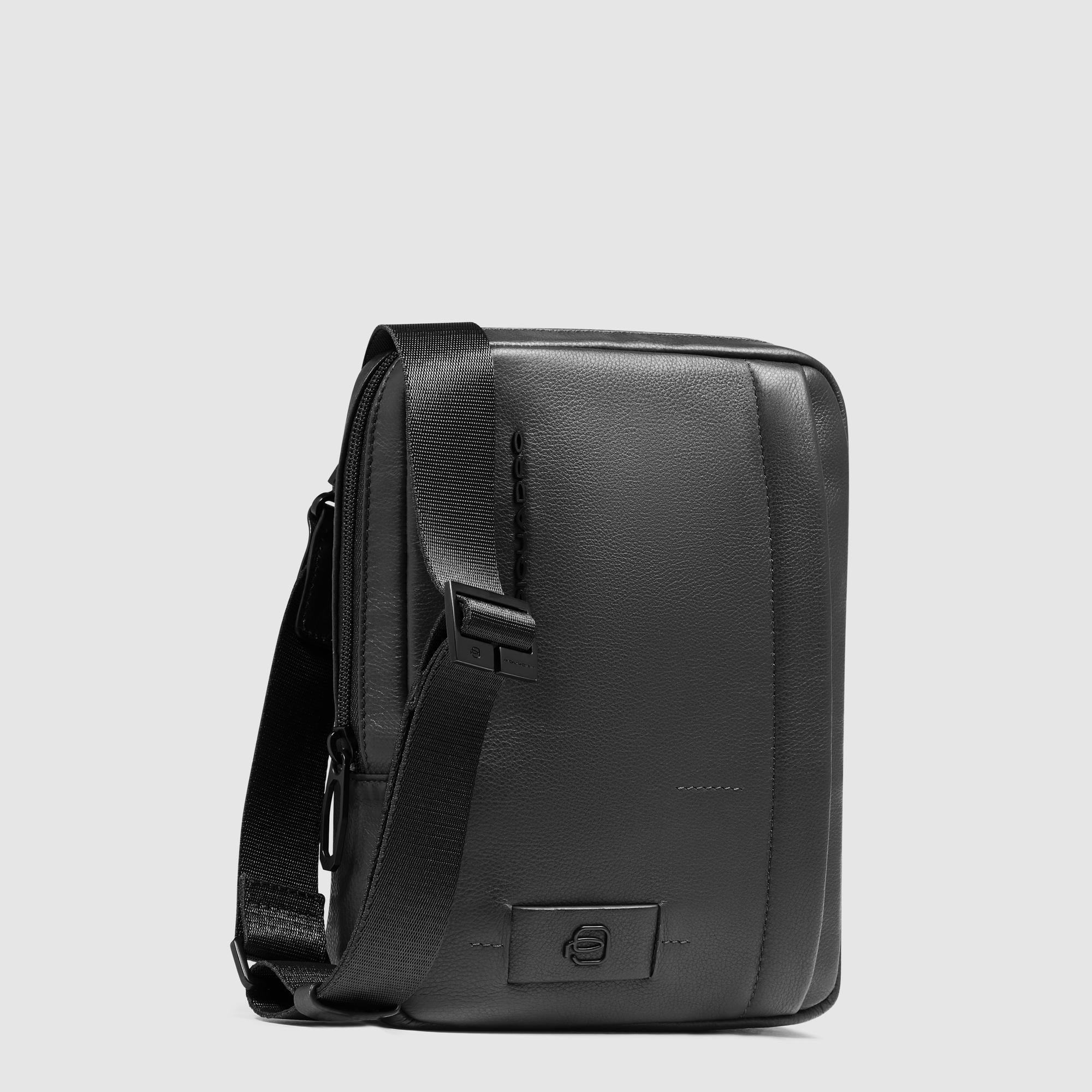 Men's crossbody bag for iPad® mini in leather with RFID protection, small size PIQUADRO Black