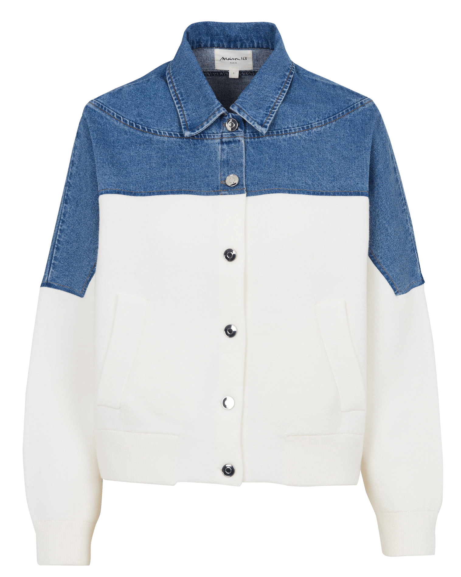 Cardigan col classique bi-matière MAISON 123 Blanc
