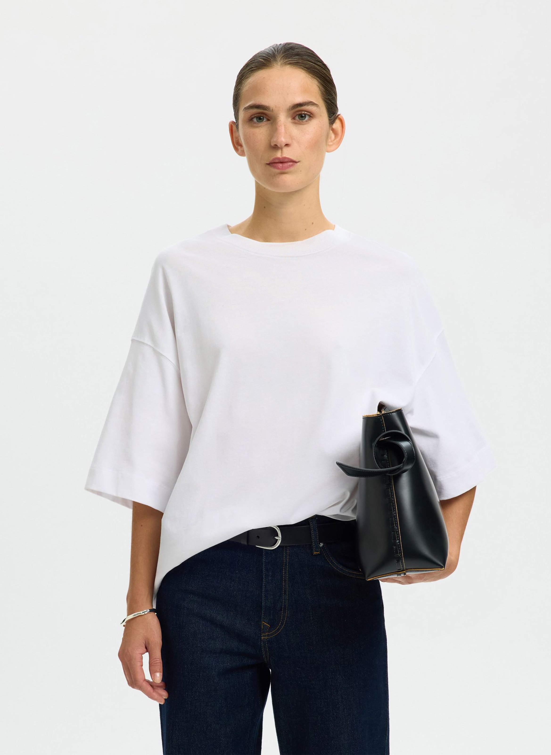Oversized round neck organic cotton t-shirt SELECTED
