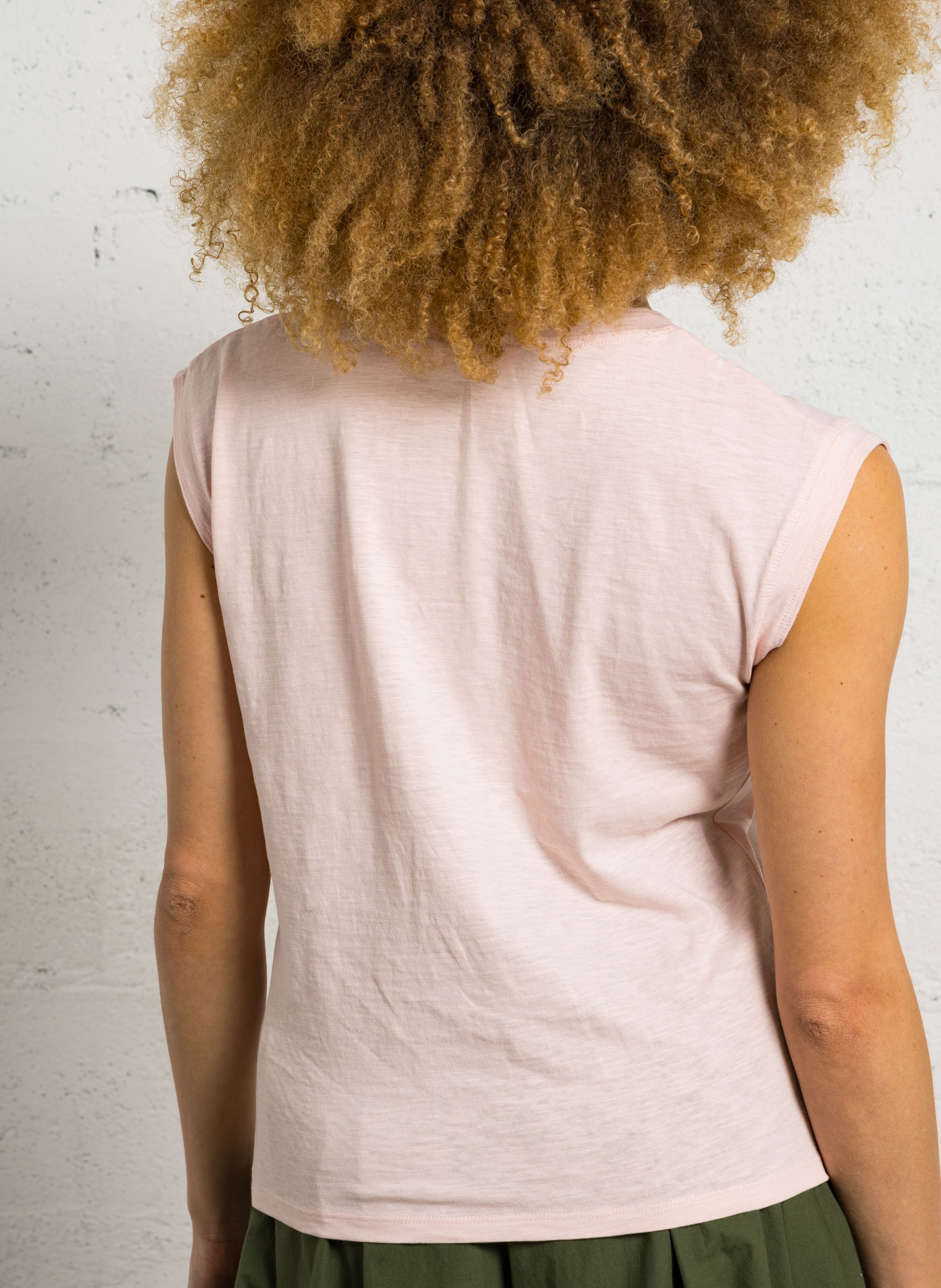 Tee-shirt col V en coton MAISON 123 Rose