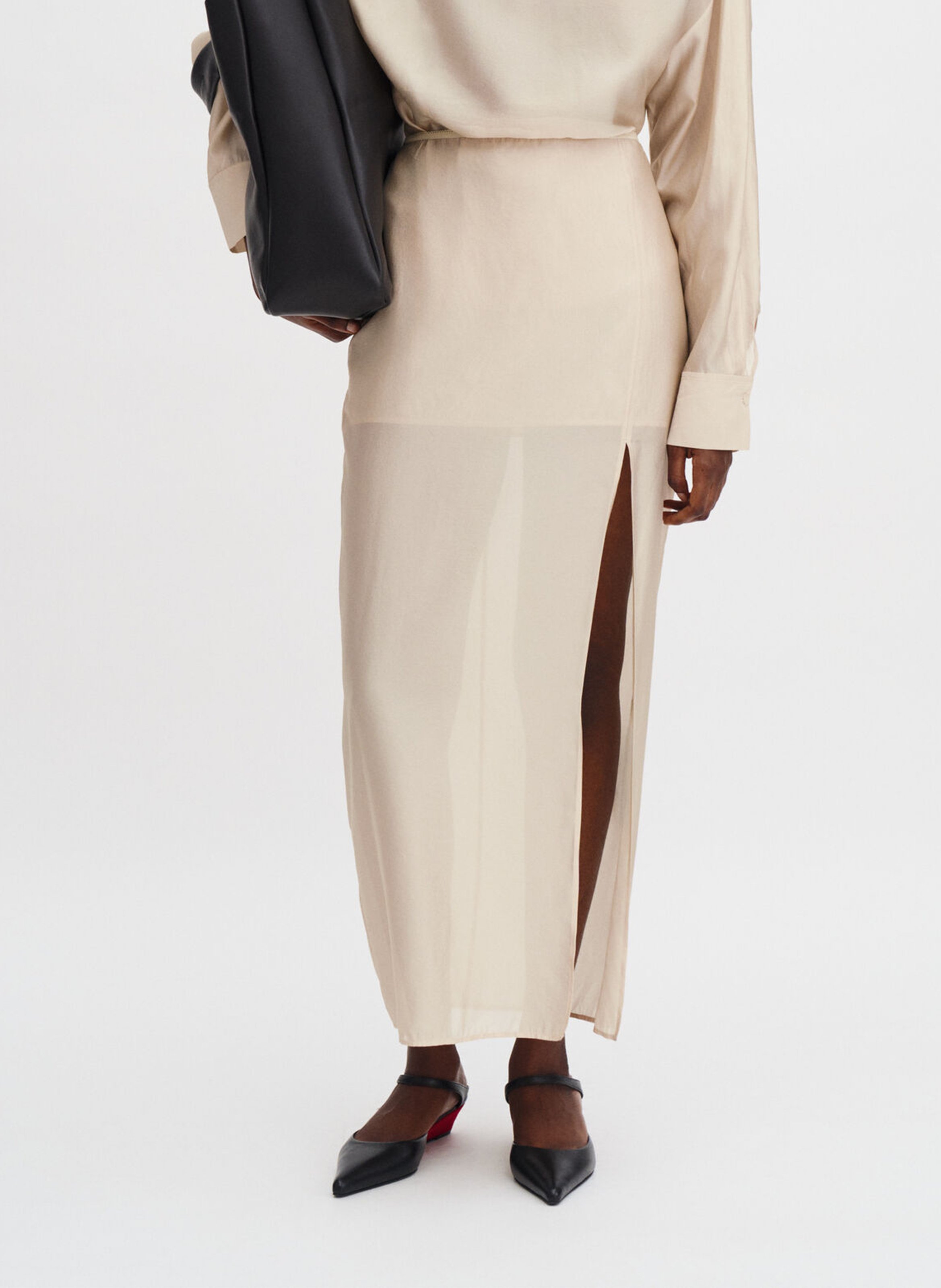 Jupe longue fendue transparente FILIPPA K Beige