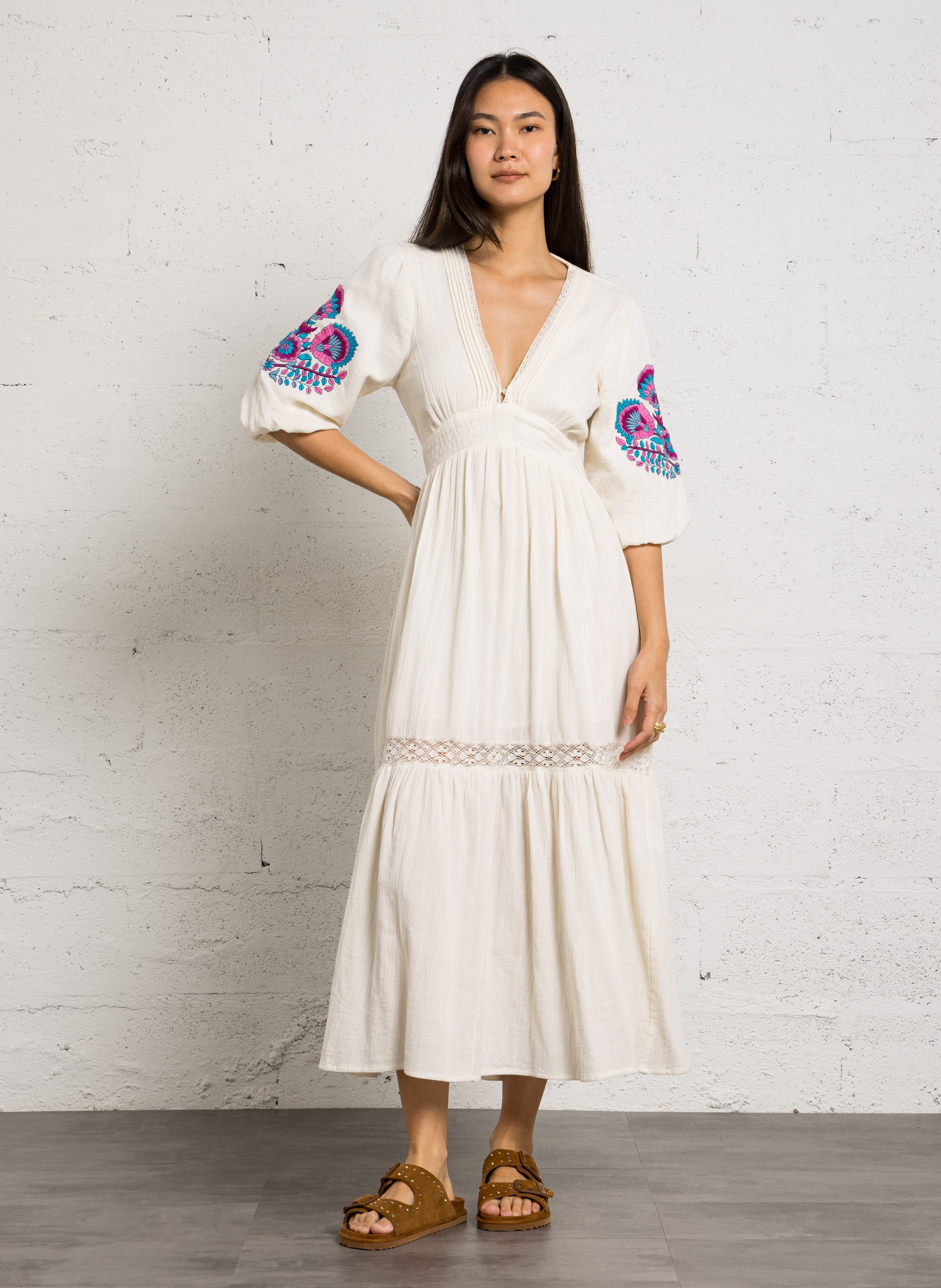 Robe longue cintrée en coton bio LOUISE MISHA Blanc