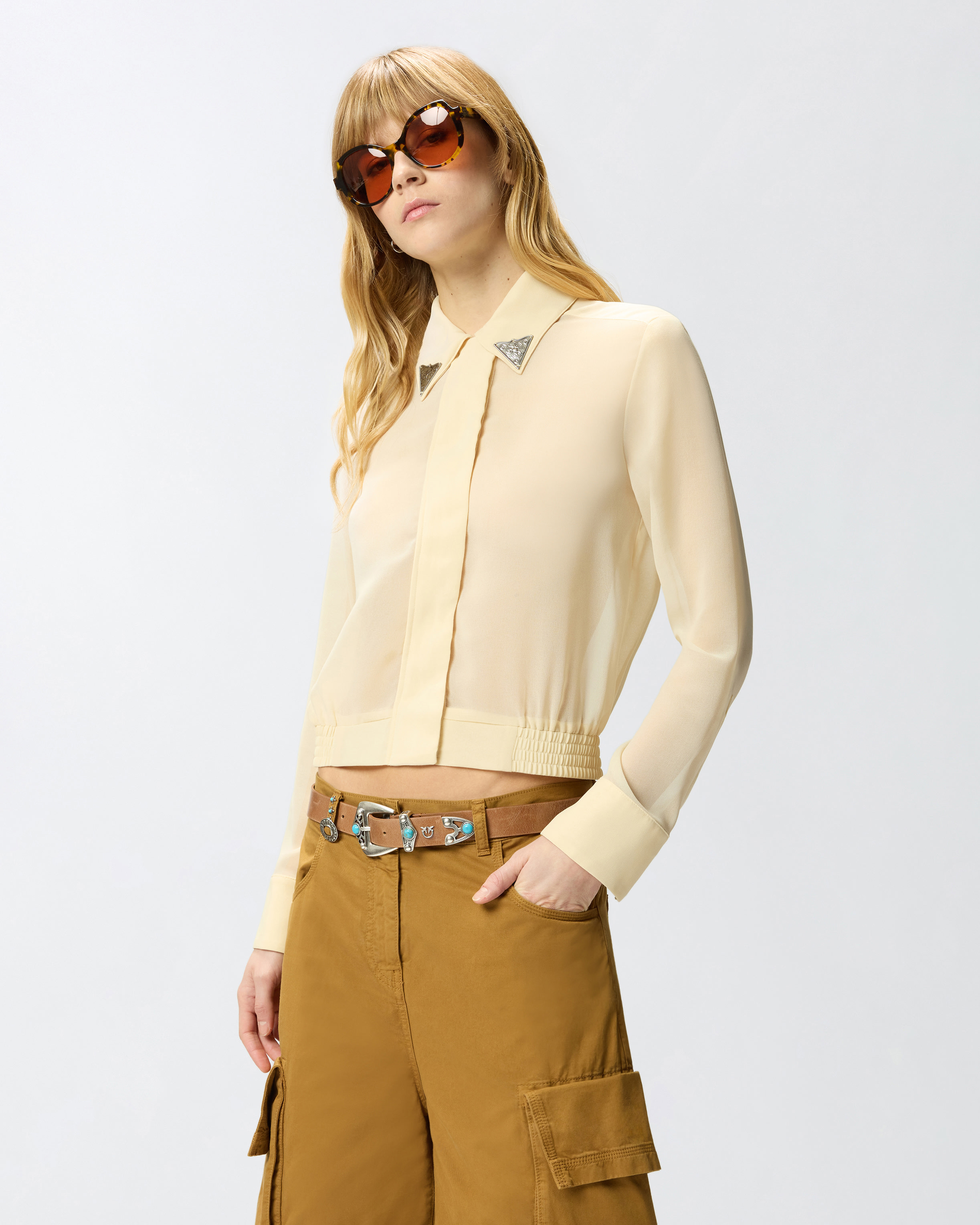 Chemise semi-transparente avec détails métalliques PINKO Bleu