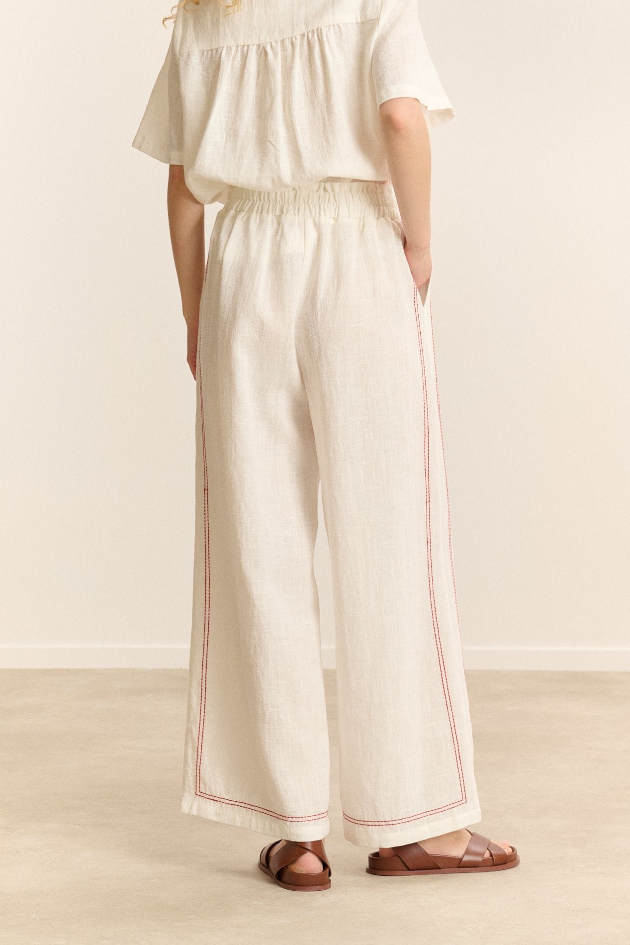 Wide elasticated trousers with embroidery GARANCE PARIS White