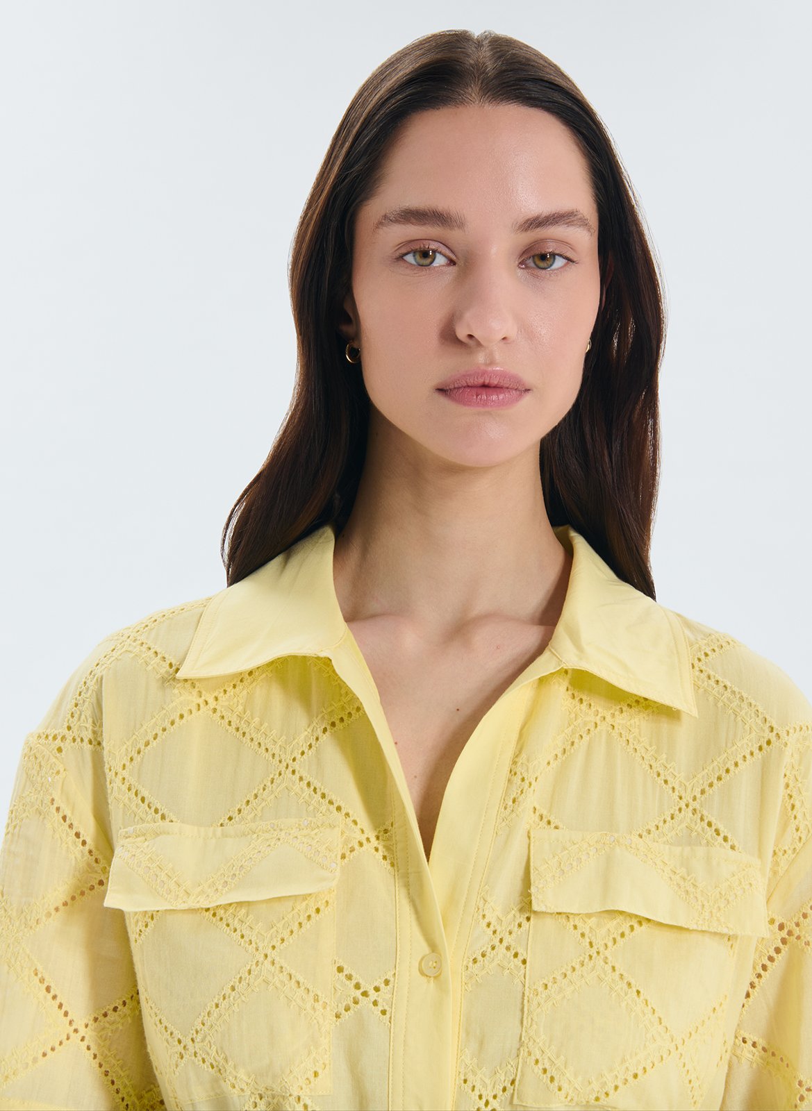 Robe midi brodée col classique ZAPA Jaune