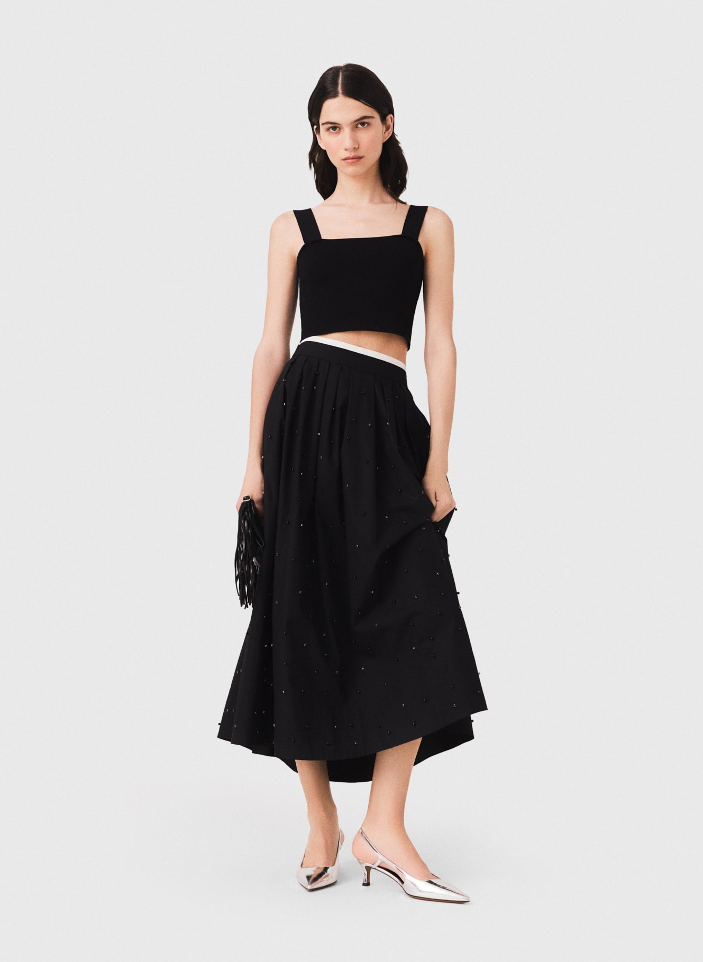 Top court moulant en maille MAJE Noir