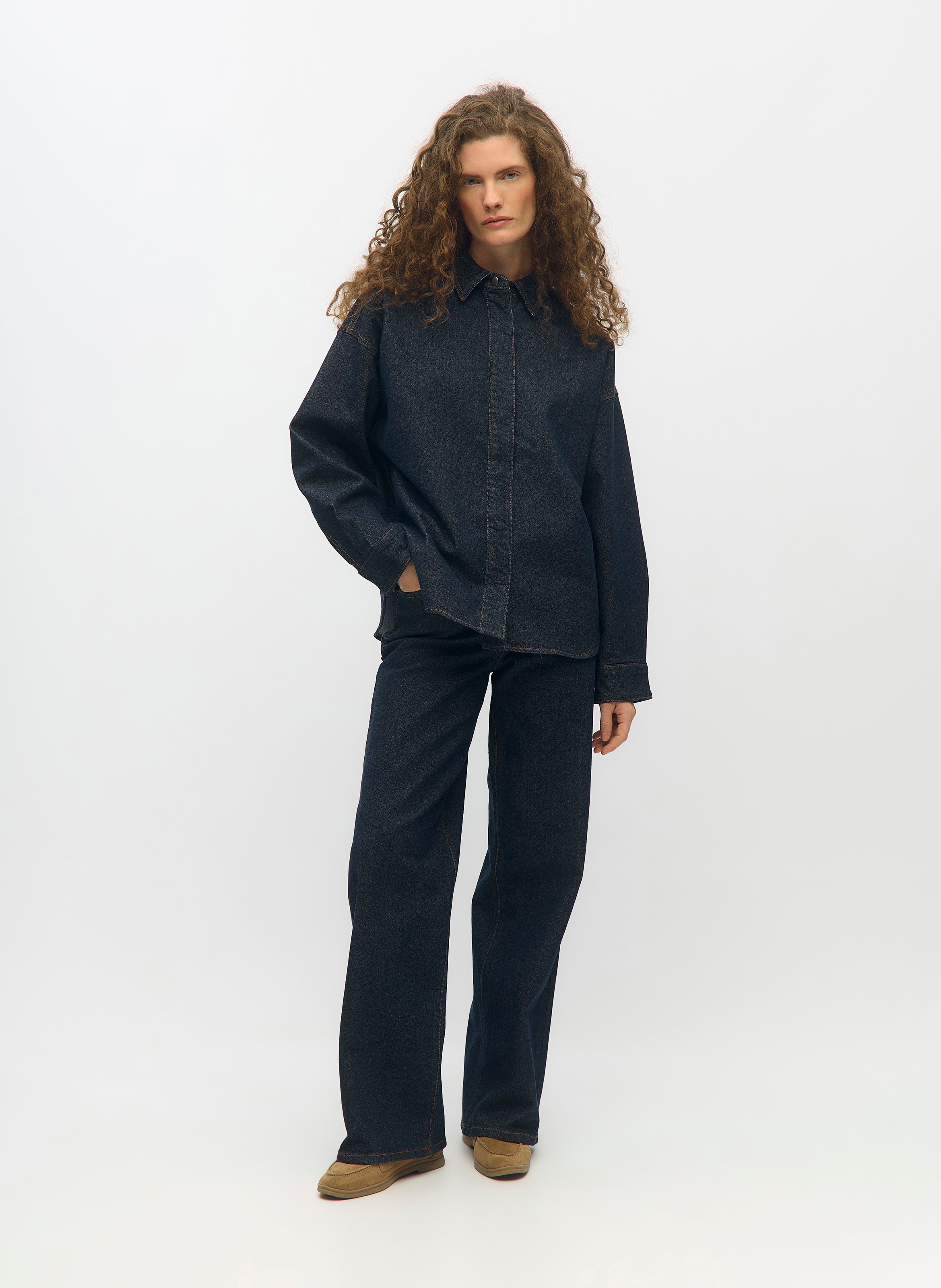 Weites Hemd aus rohem Denim OBJECT Blau
