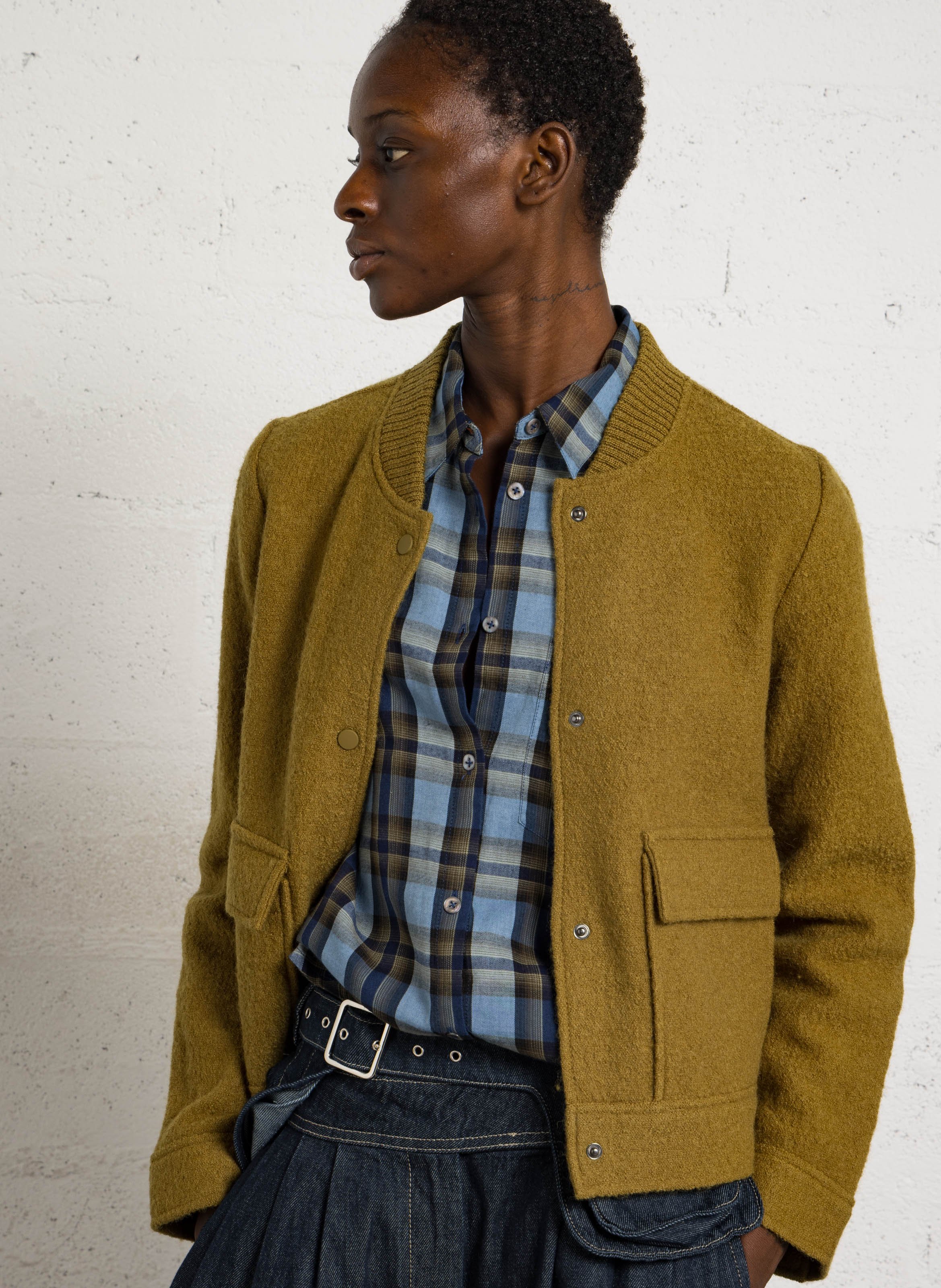Light wool straight-cut jacket NICE THINGS Green