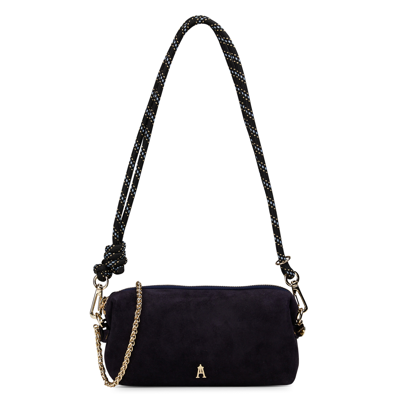 Geschnürte Beuteltasche aus strukturiertem Leder NUAGE Suede marine