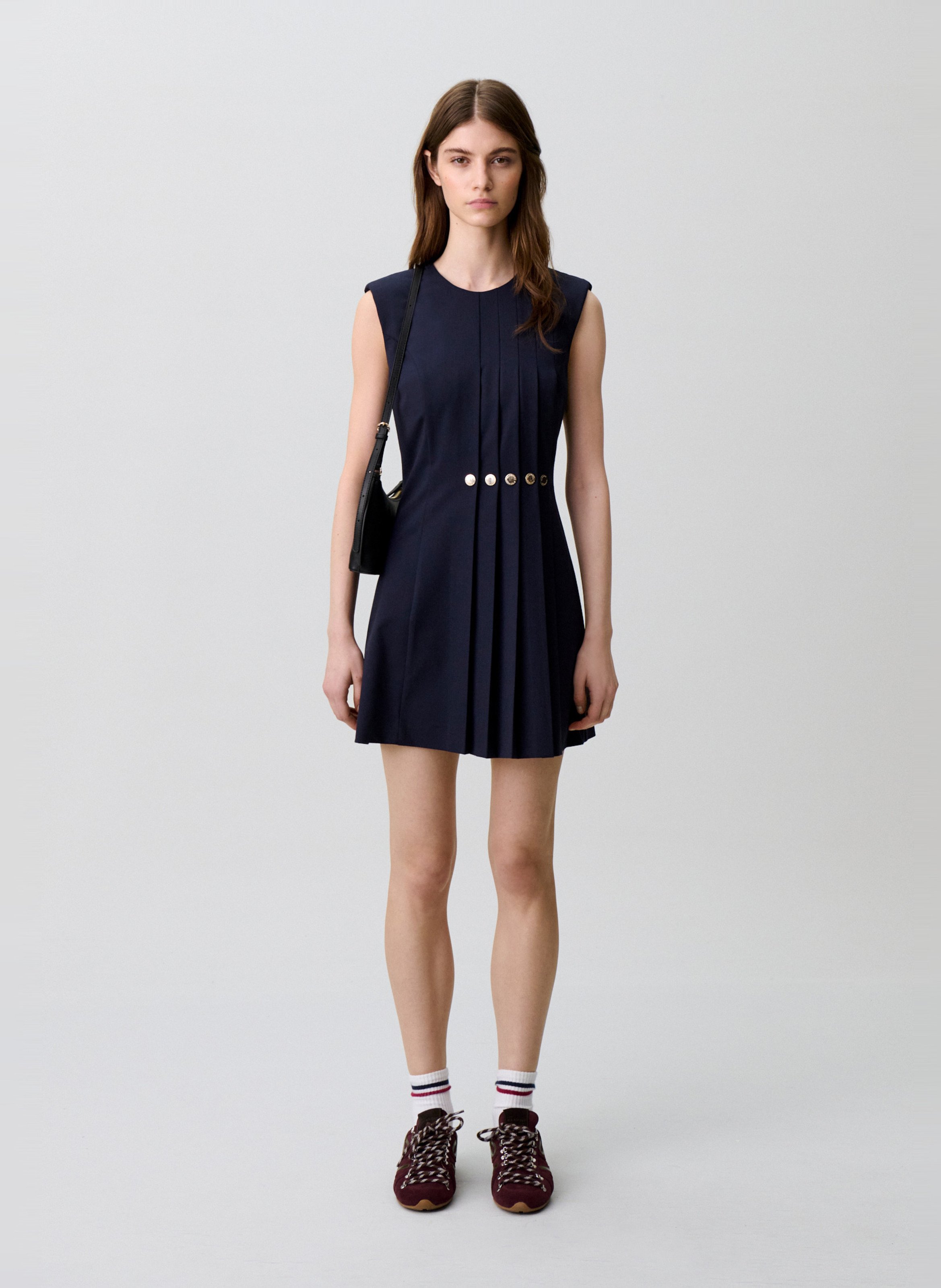Kurzes Plisseekleid aus Wollmischung CLAUDIE PIERLOT Blau