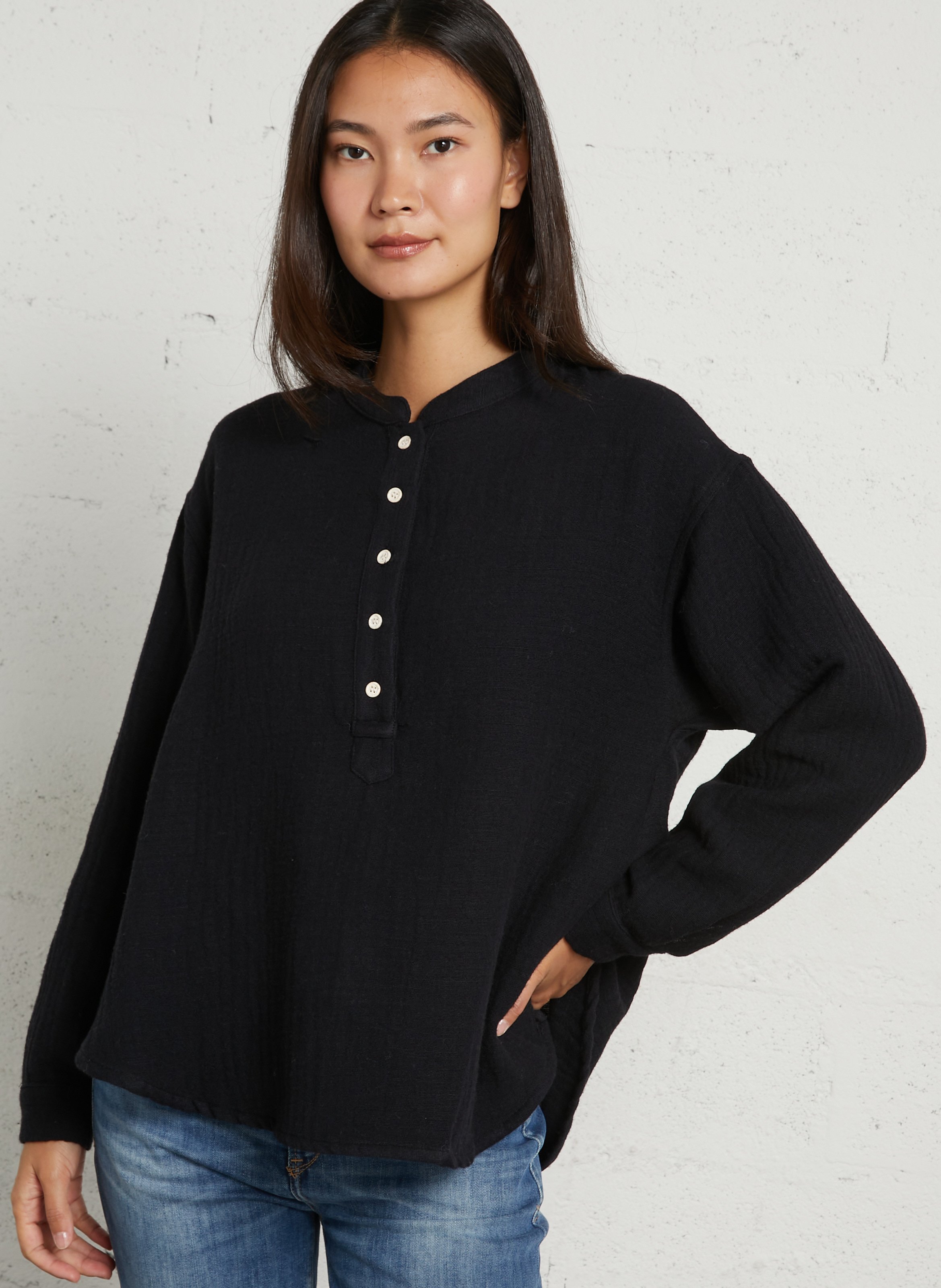 Top met Mao-kraag van gemengde wol HOD PARIS Zwart