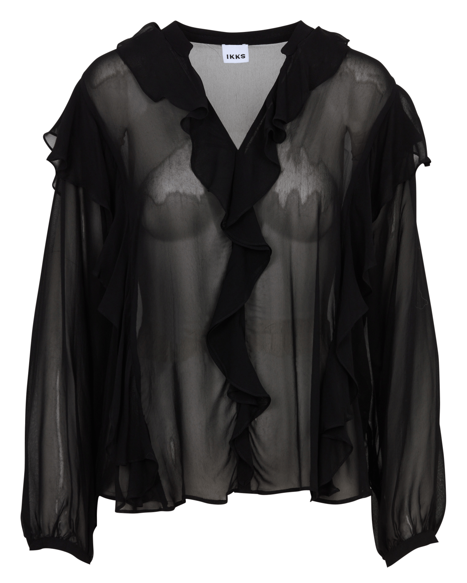 Plain loose-fitting V-neck ruffled blouse IKKS Black