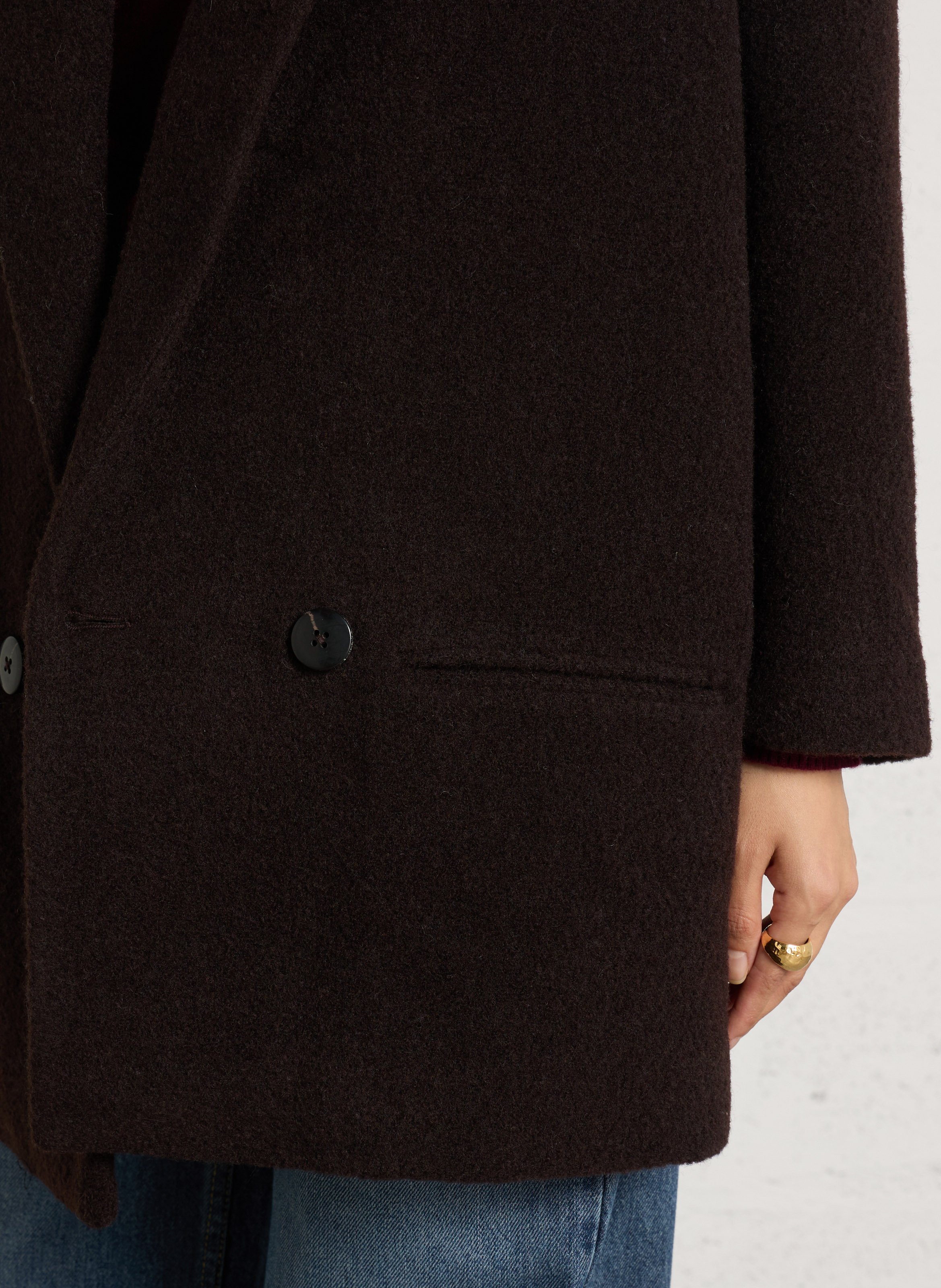 Veste droite col tailleur en laine mélangée LEON & HARPER Marron