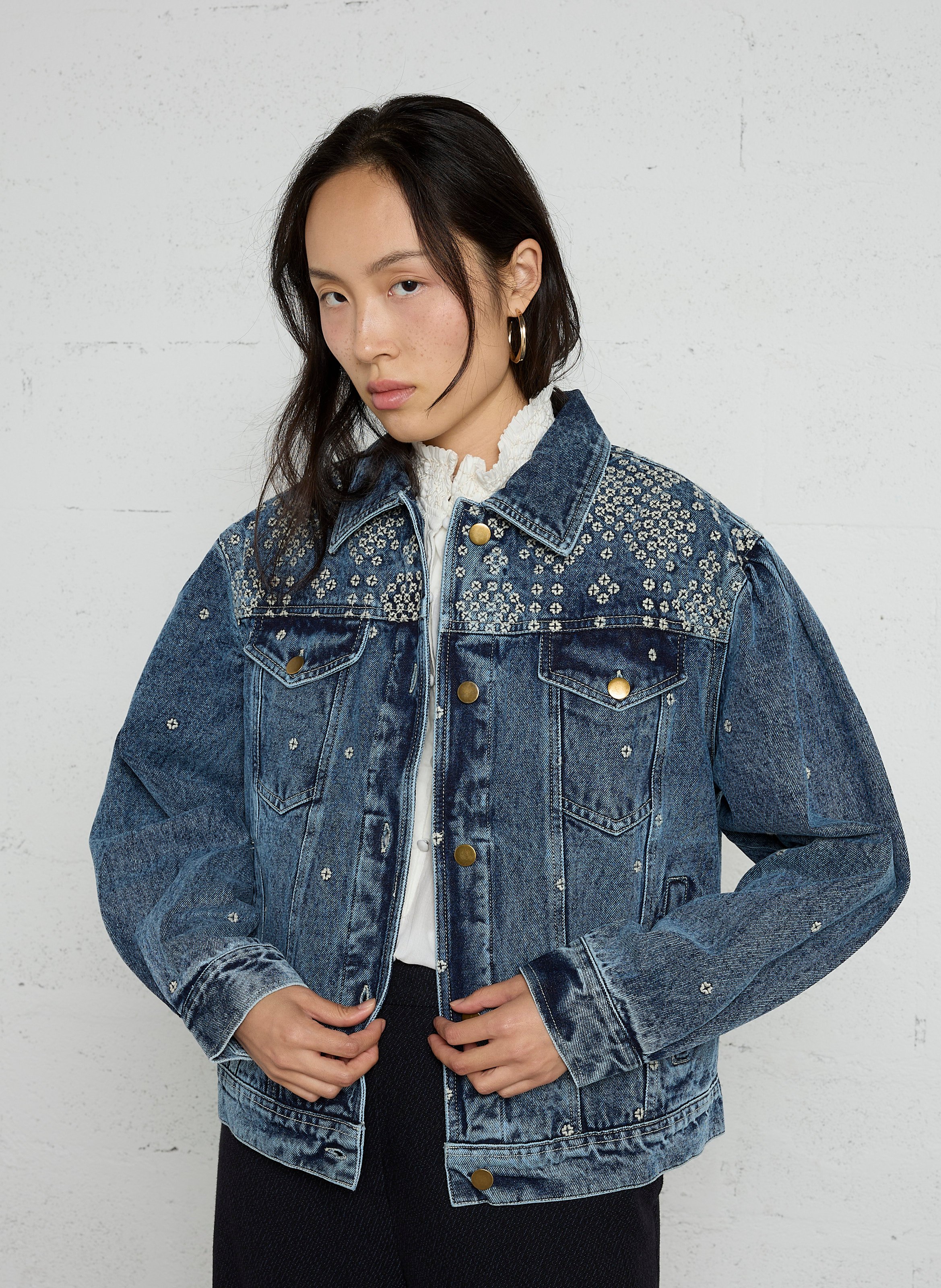 Jacket with classic cotton denim collar MAISON HOTEL Blue