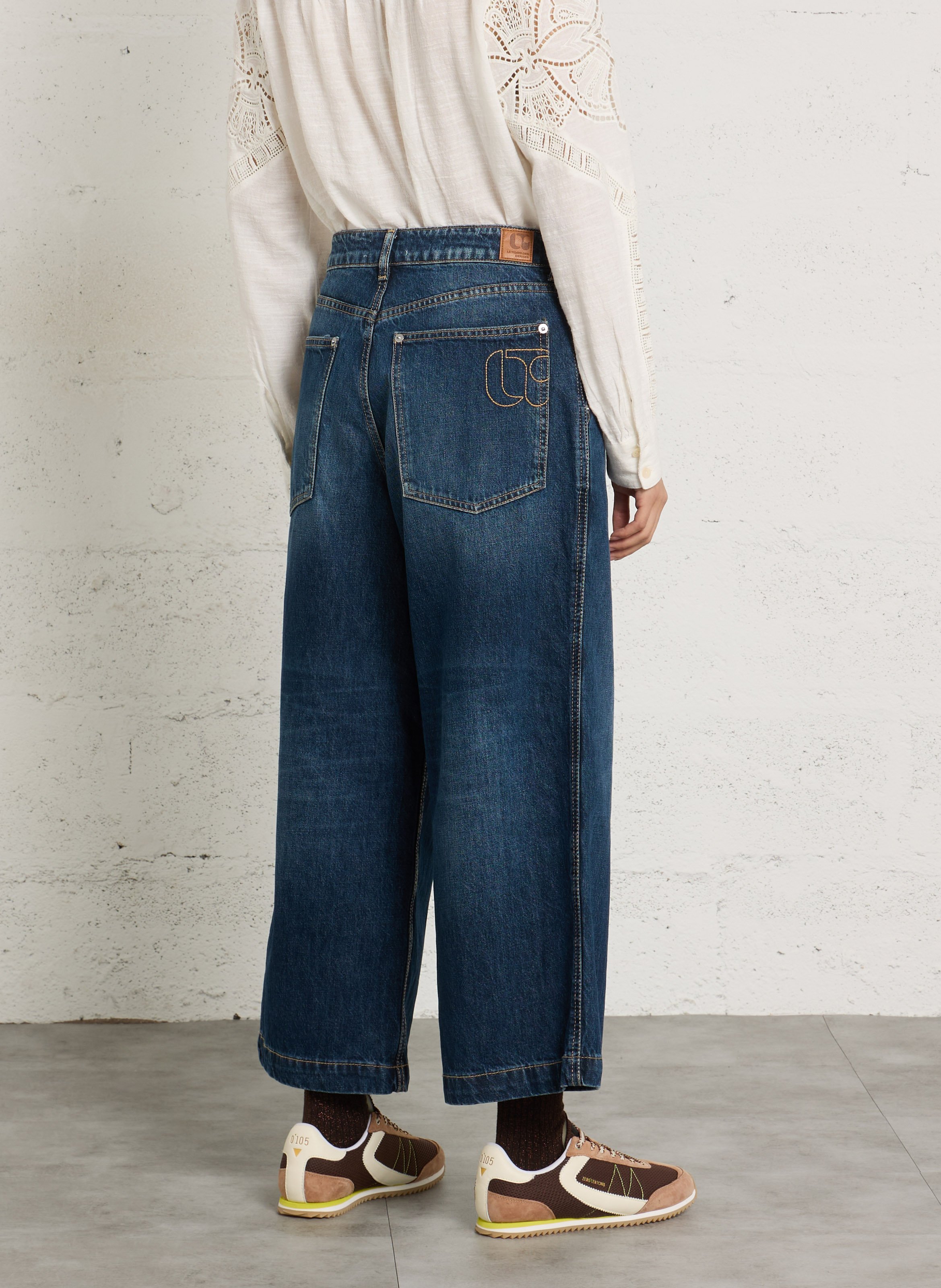 Cropped jeans met wijde pijpen van katoen LE TEMPS DES CERISES Blauw