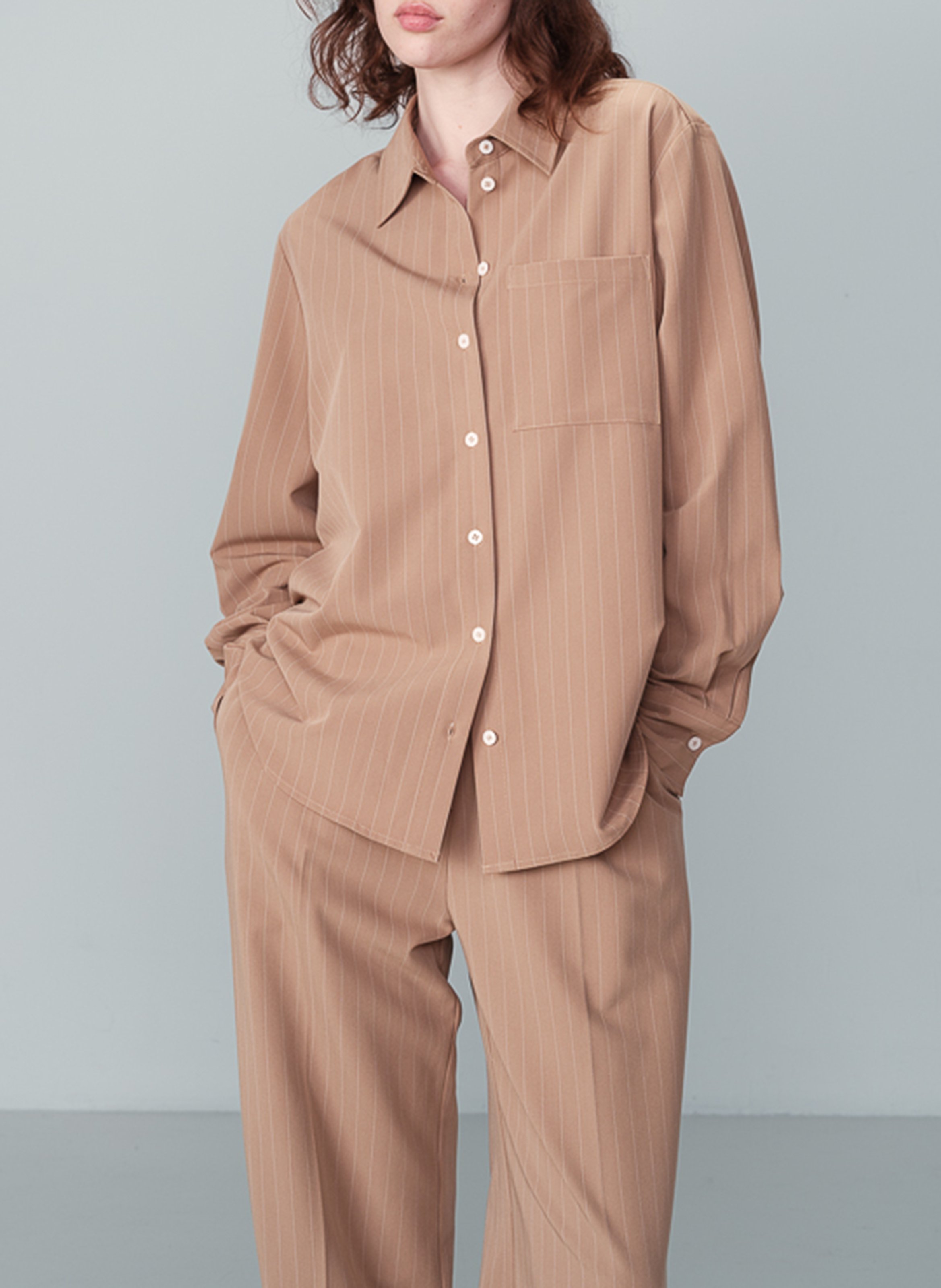 Oversized Striped Classic Collar Shirt GRACE ET MILA Brown