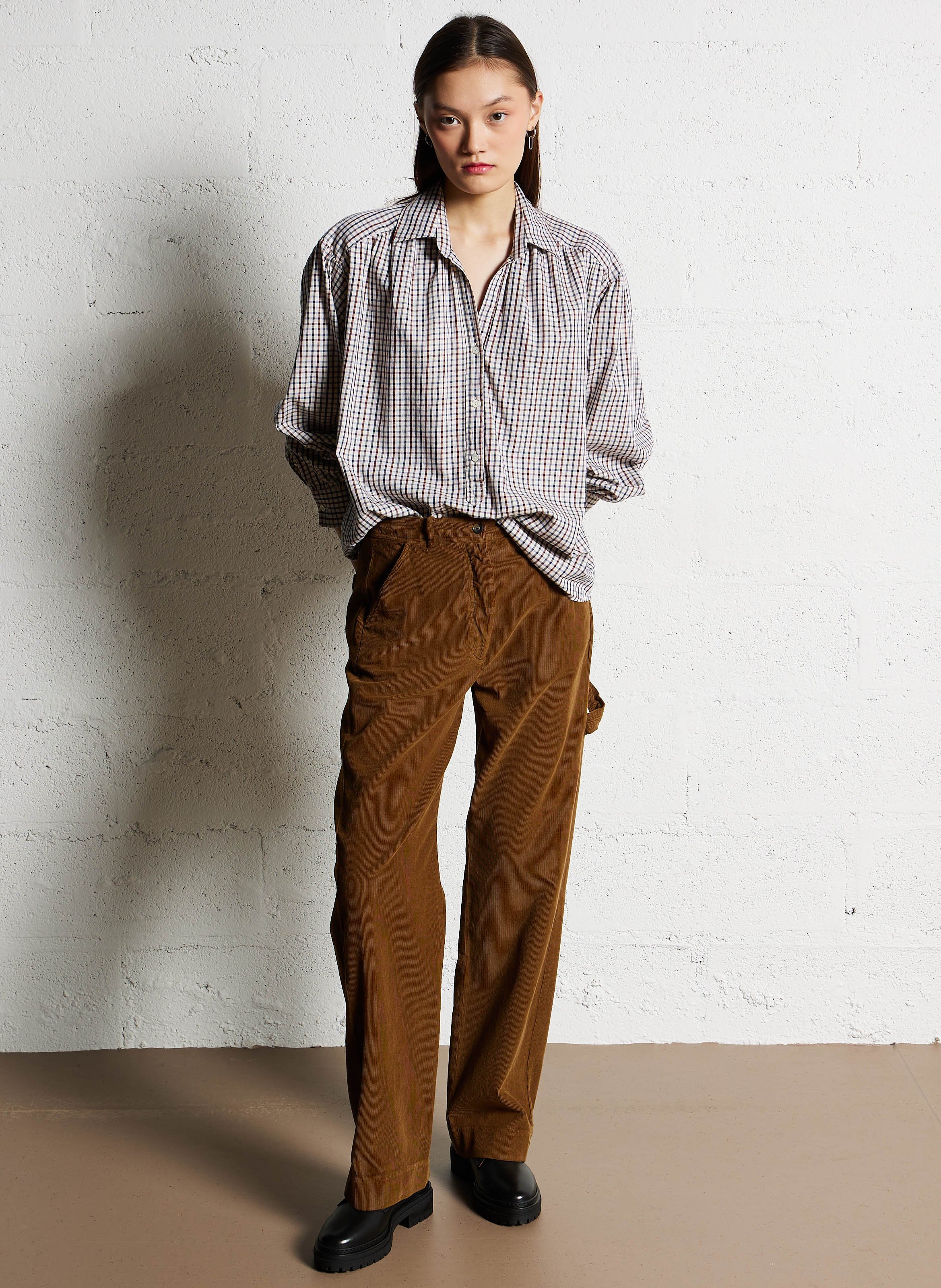 Pantalon droit velours côtelé en coton DIEGA Marron