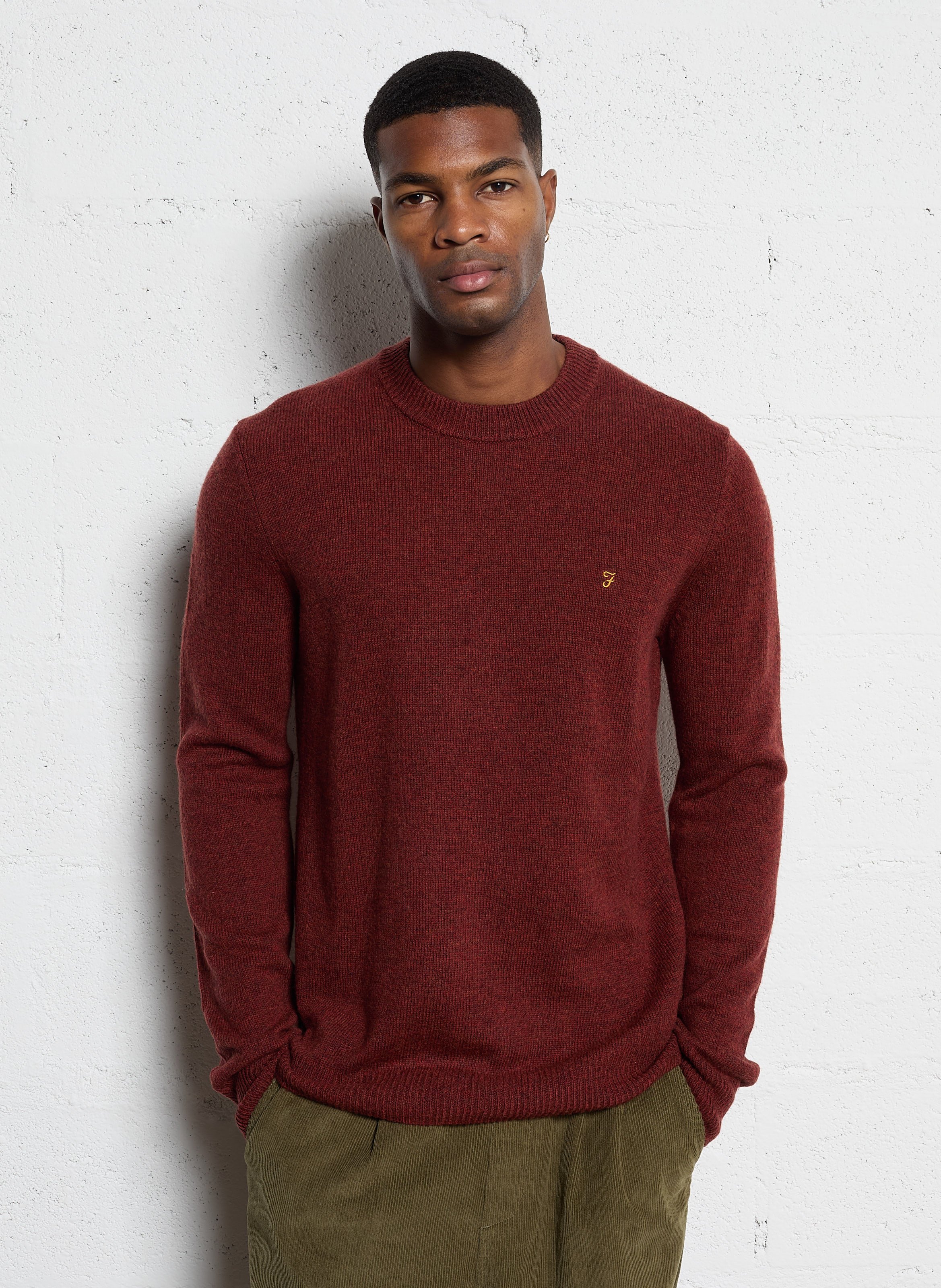 Pull col rond regular fit en laine FARAH Rouge