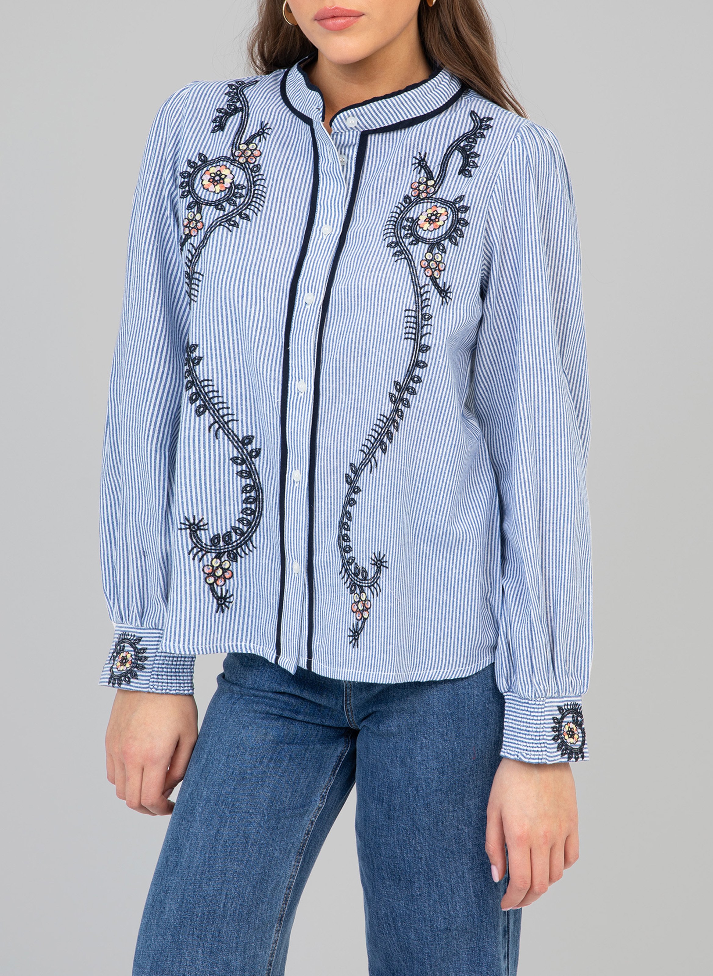 Round neck striped shirt with embroidery AN'GE Blue