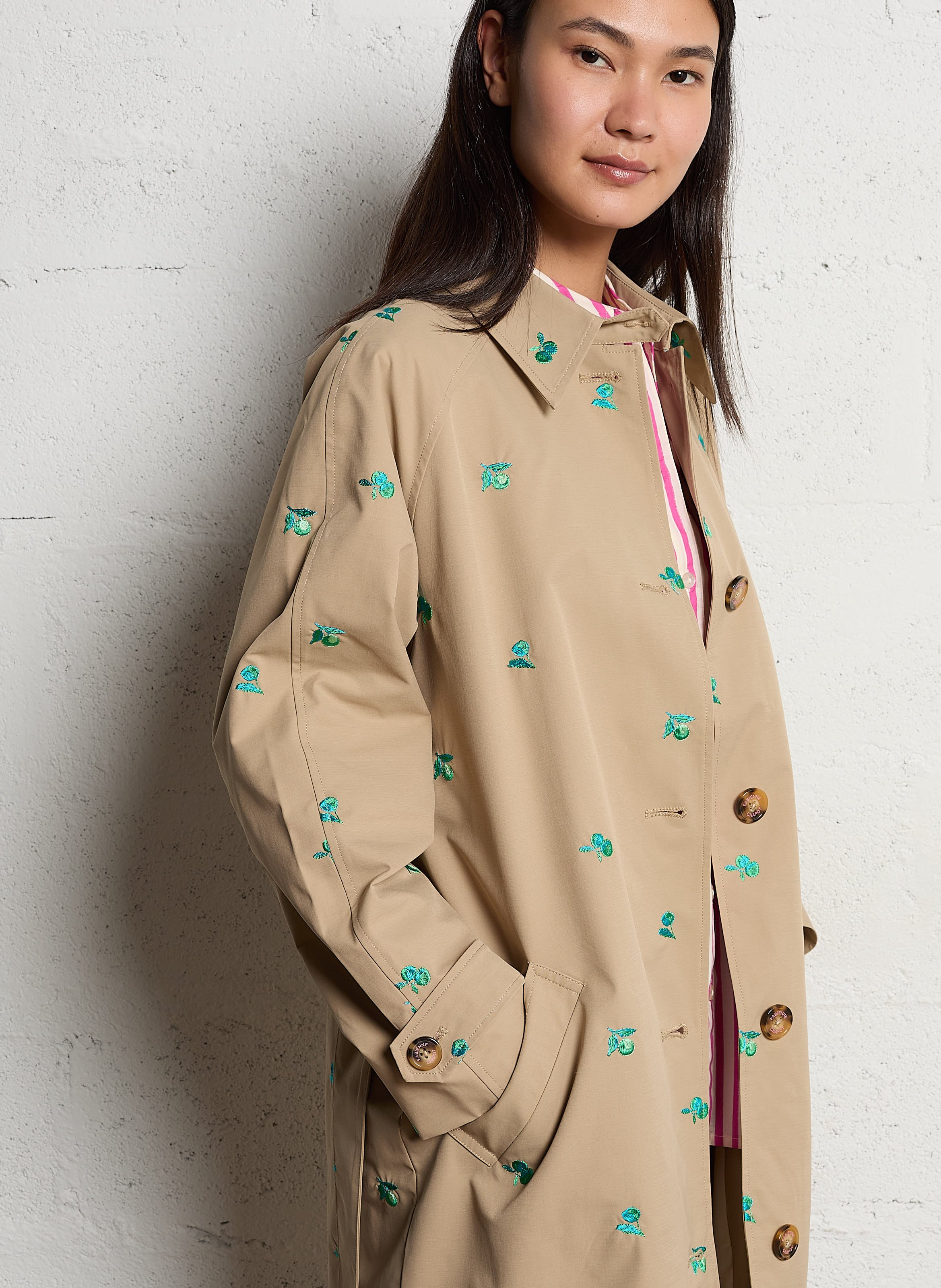 Embroidered straight trench coat FABIENNE CHAPOT Beige