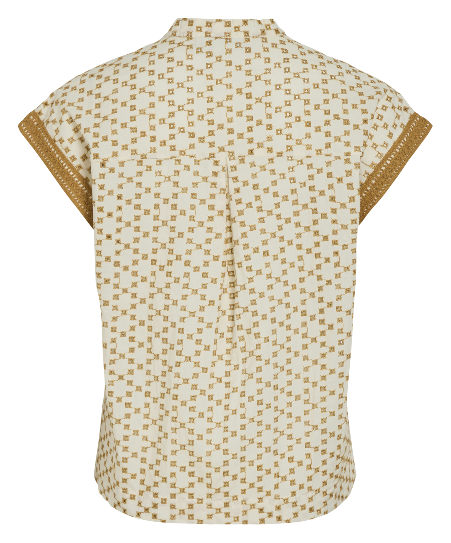 Top droit en coton brodé Beige