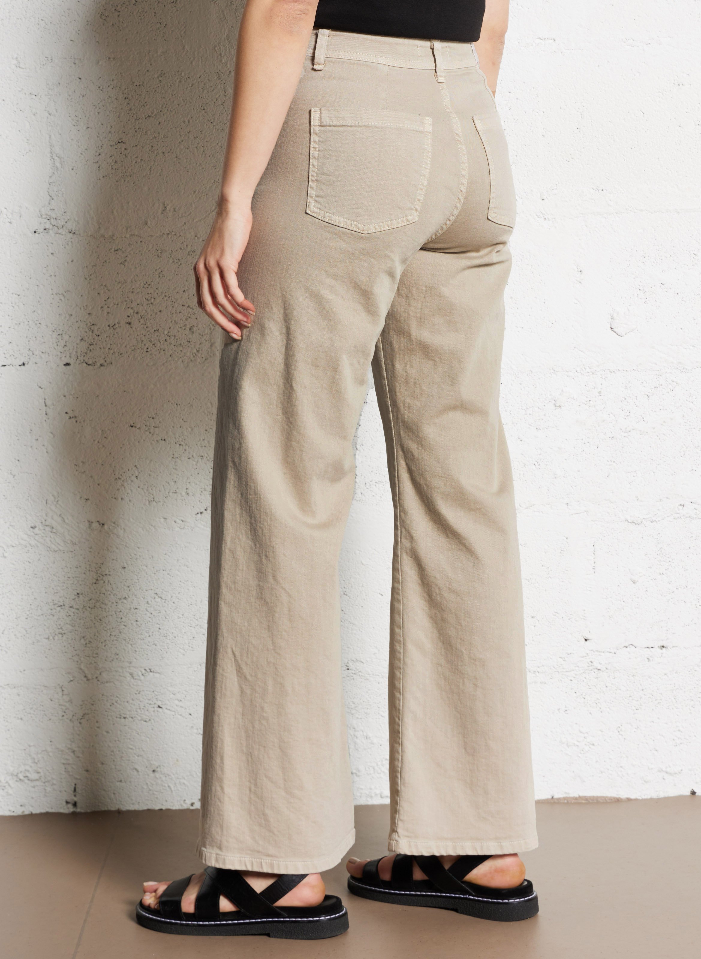 High-rise wide-leg cotton jeans PLEASE Beige