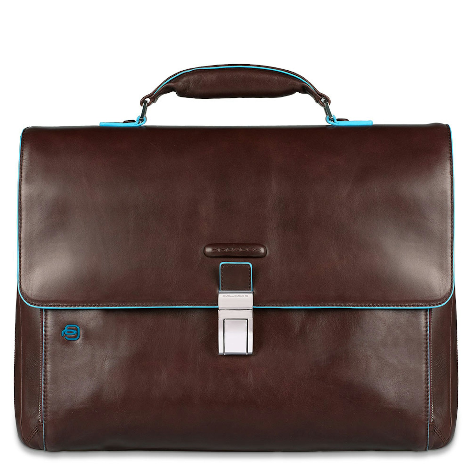 Expandable leather briefcase with flap PIQUADRO Brown