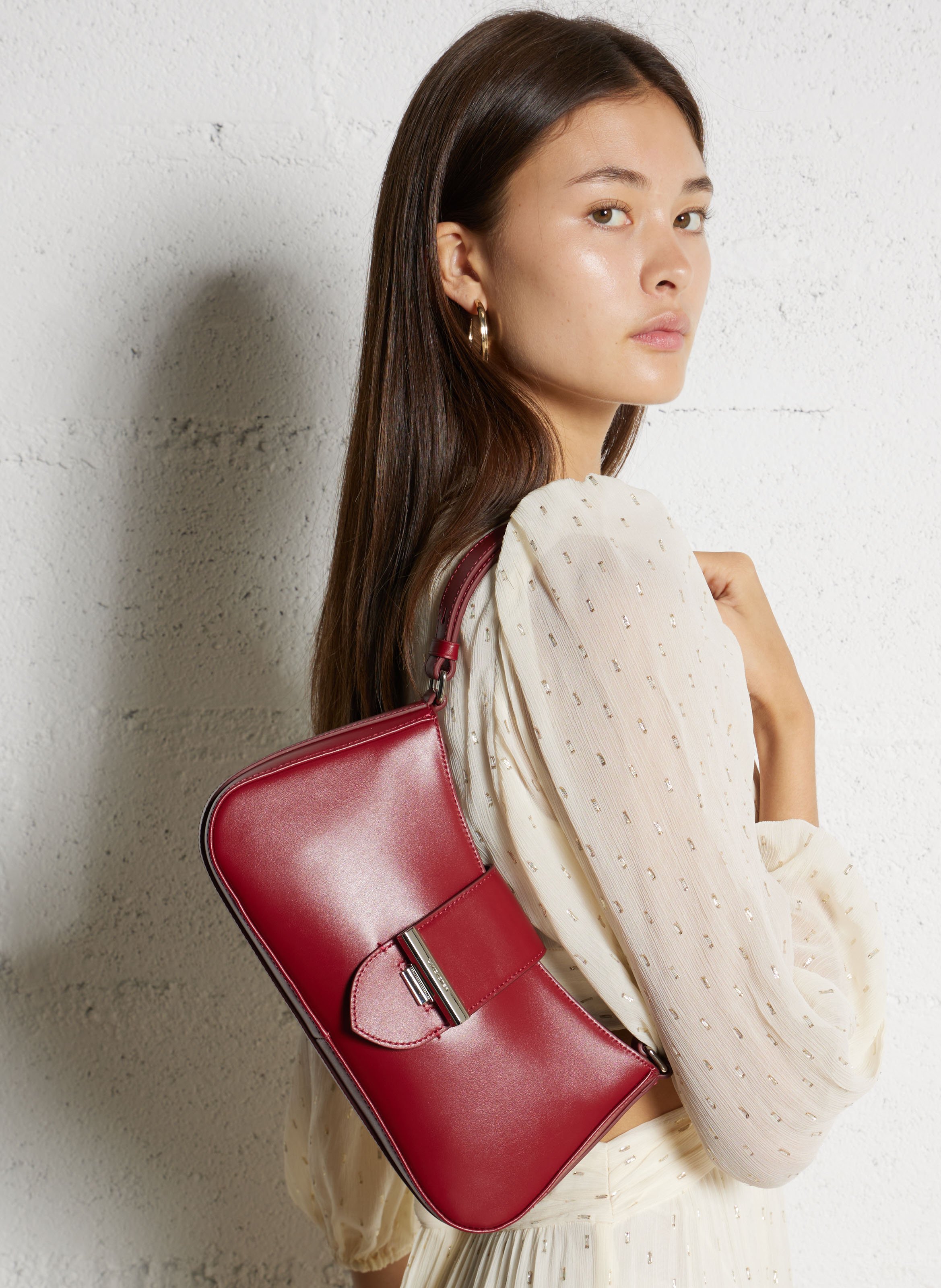 Sac porté épaule en cuir LANCASTER PARIS Rouge