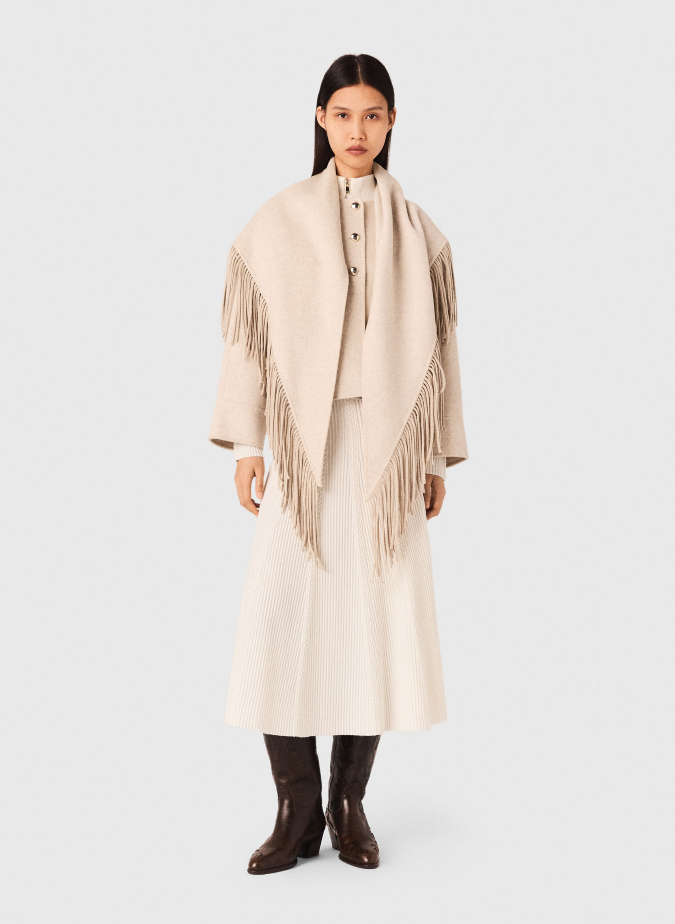 Veste oversize col rond en laine mélangée MAJE Beige