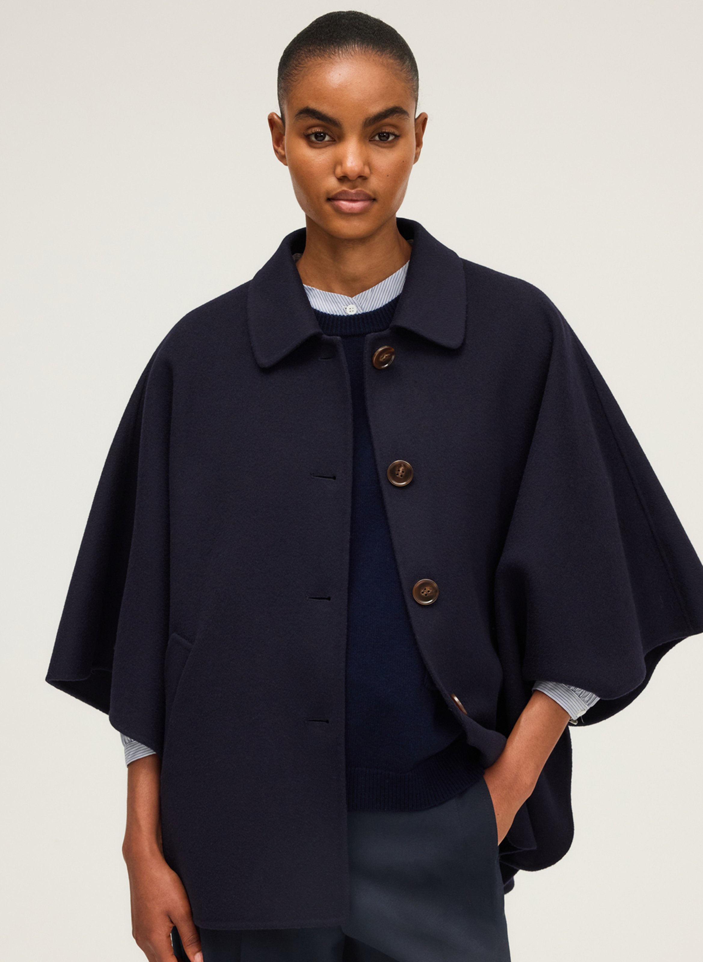 Manteau cape uni en laine PABLO Bleu
