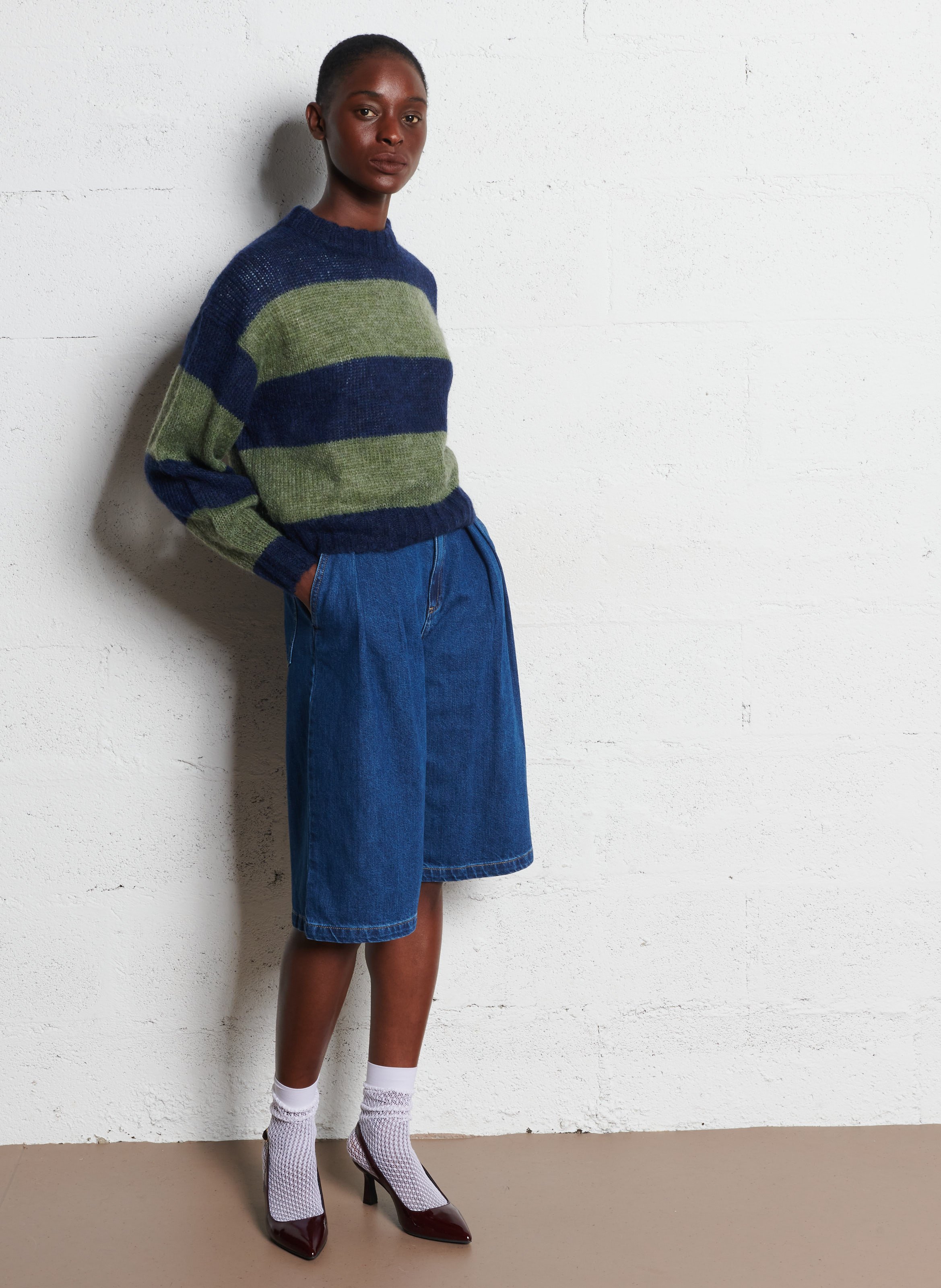 Pull col rond à rayures THE TINY BIG SISTER Bleu