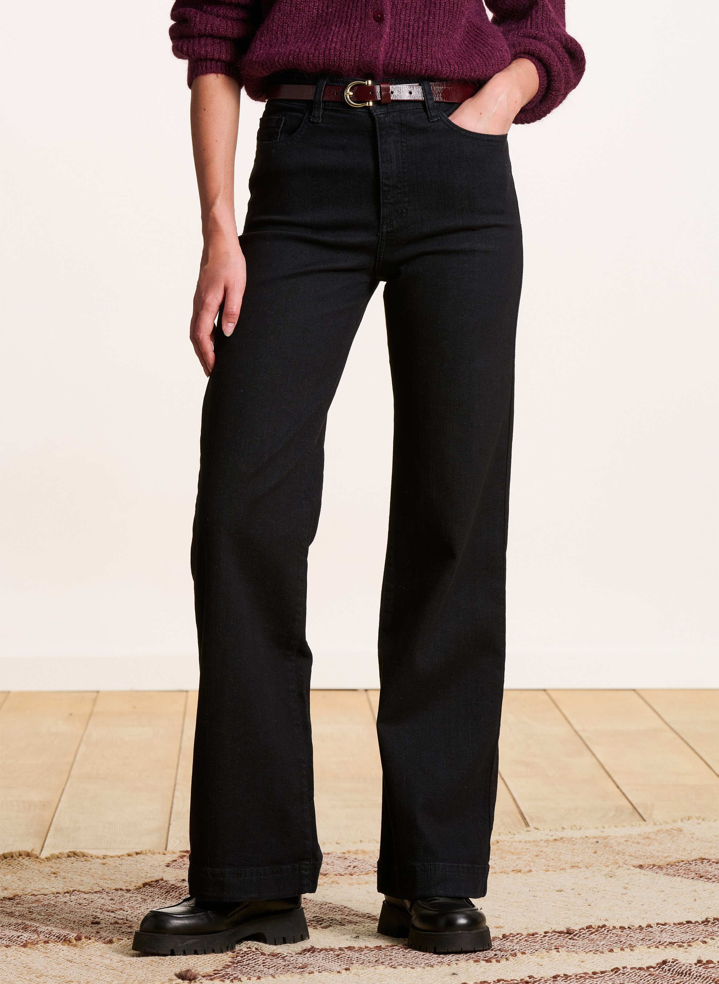 Jean large uni en coton bio LA FEE MARABOUTEE Noir