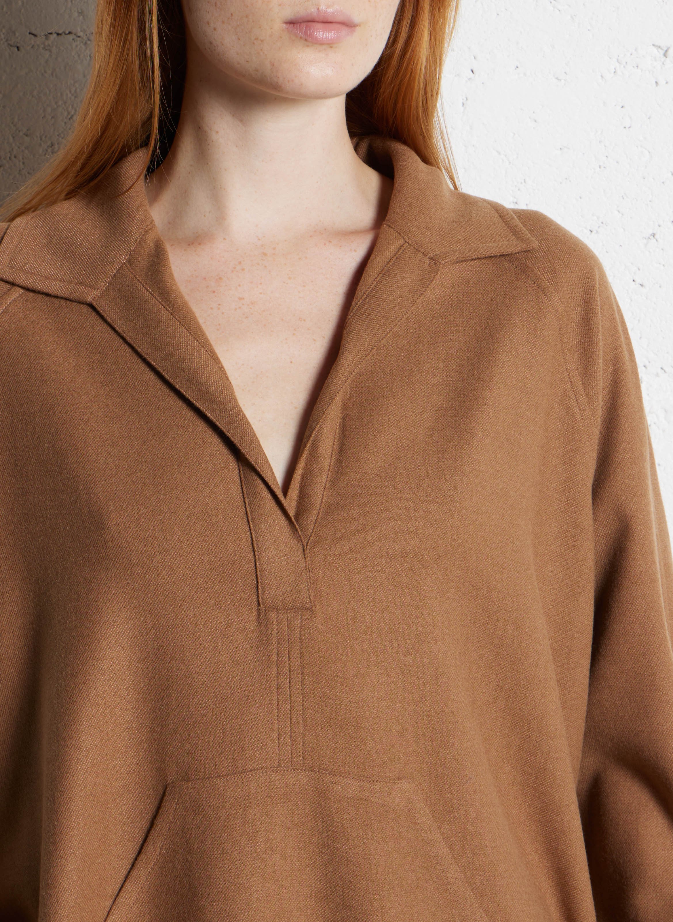 Oversized Long Sleeve Polo Top DIEGA Brown