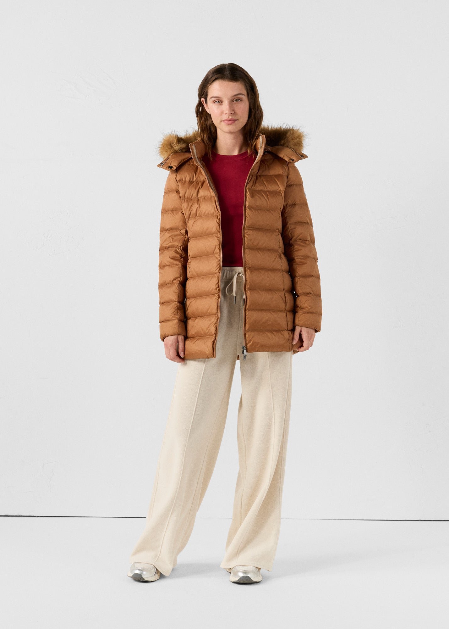Mid-length puffer coat for extreme cold in pearl JOTT Brown