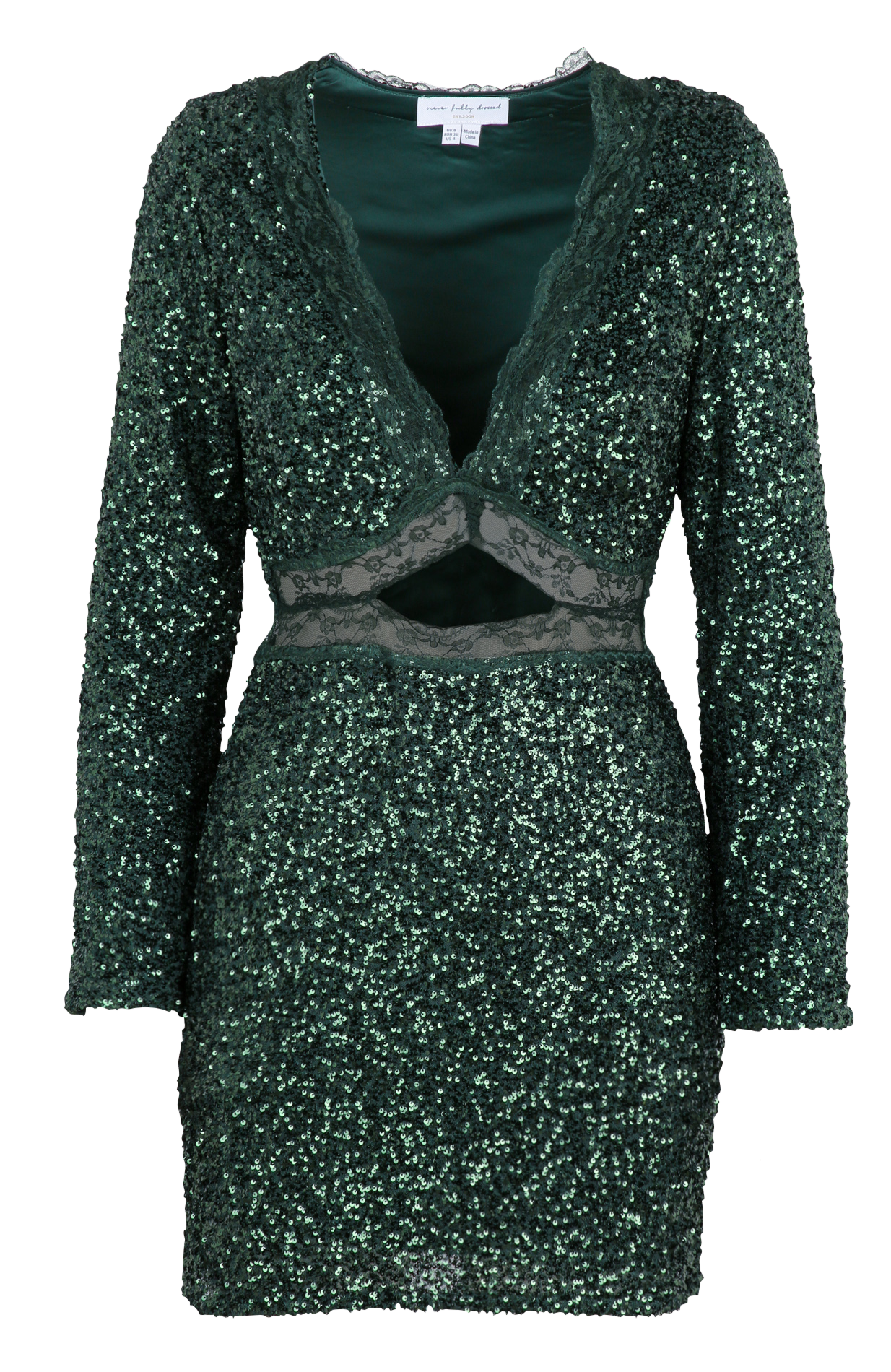 Robe courte col v à sequins NEVER FULLY DRESSED Vert