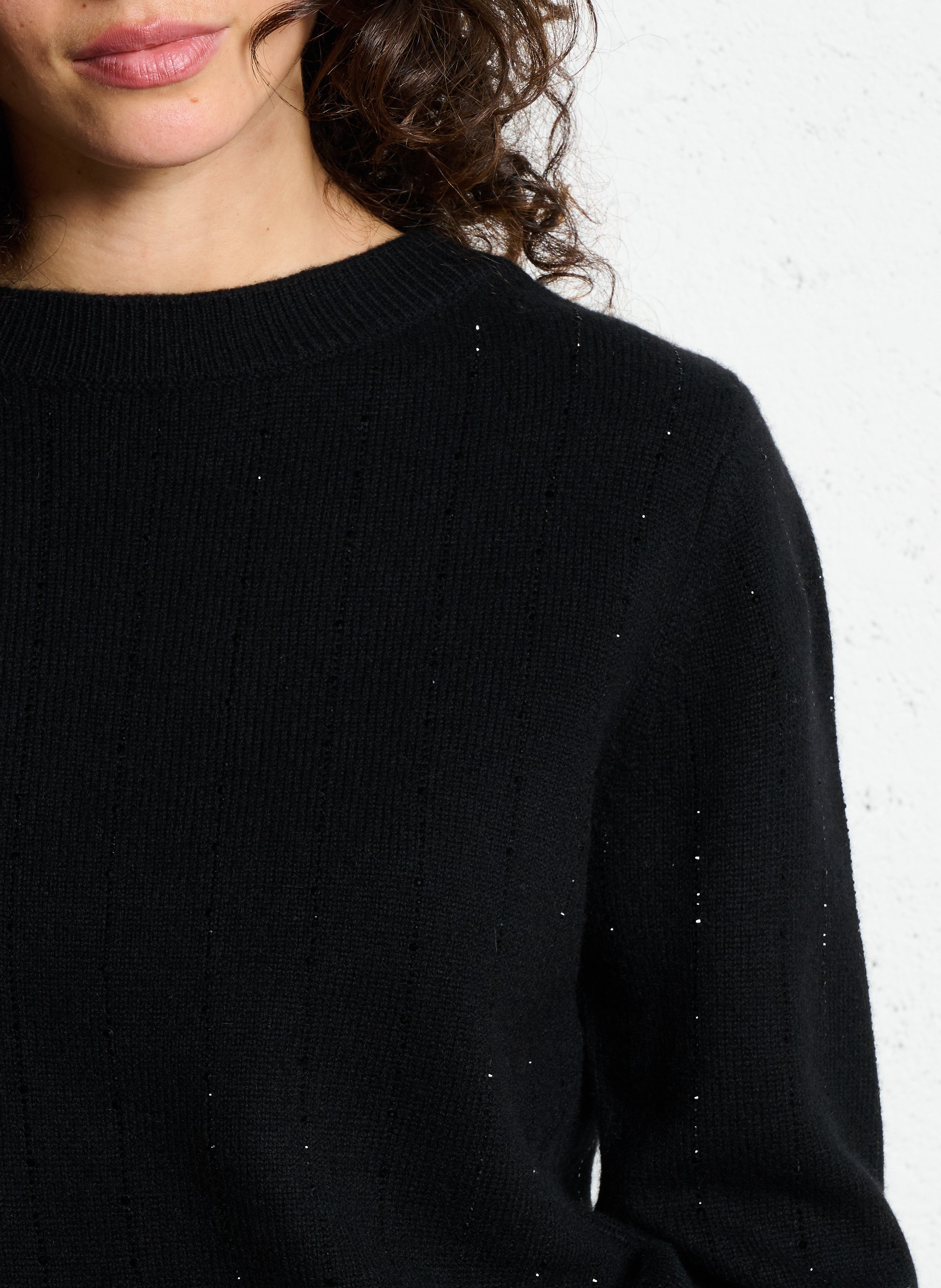 Rundhalsausschnitt-Pullover mit Strass aus Merinowolle und Kaschmir BERENICE Schwarz