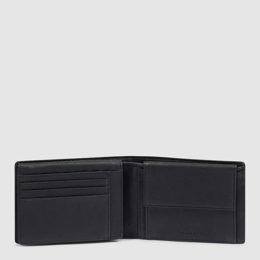 Men's wallet with ID card holder flap, coin pocket, credit card slots, and RFID protection PIQUADRO Black