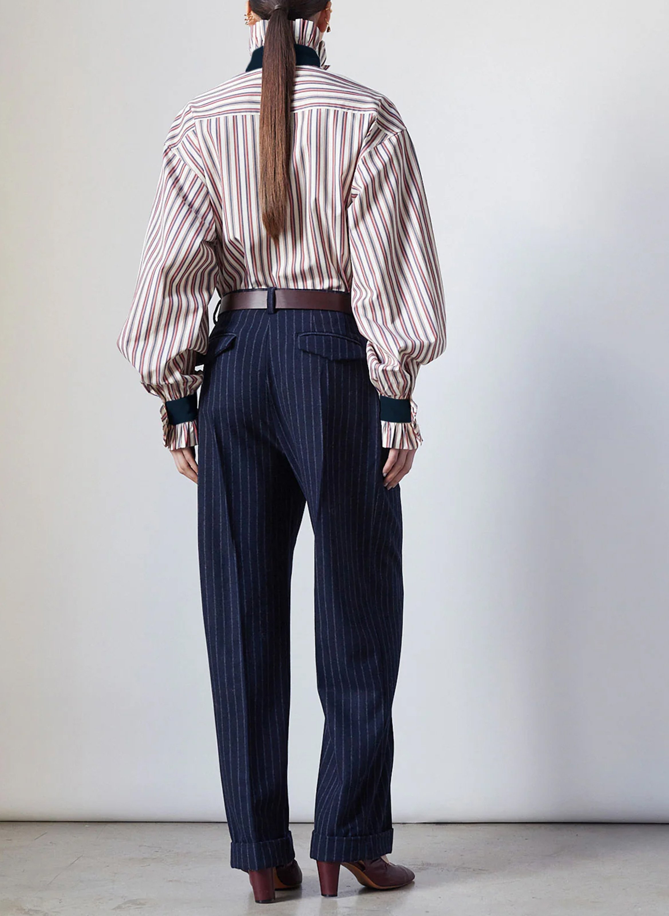 Pantalon large rayé en laine mélangée THE LABEL EDITION Bleu