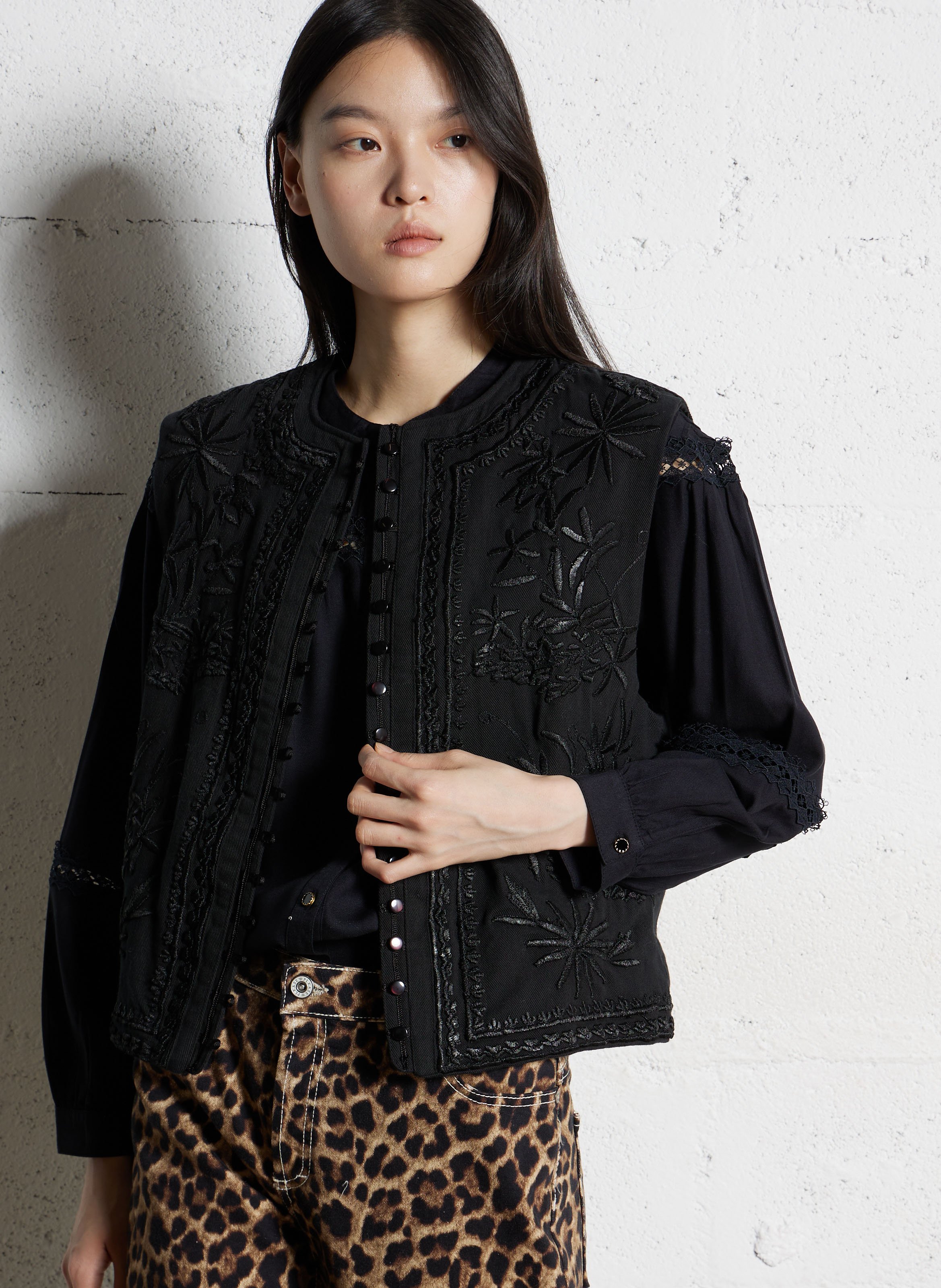 Mouwloos recht katoenen vest FEEKA Zwart