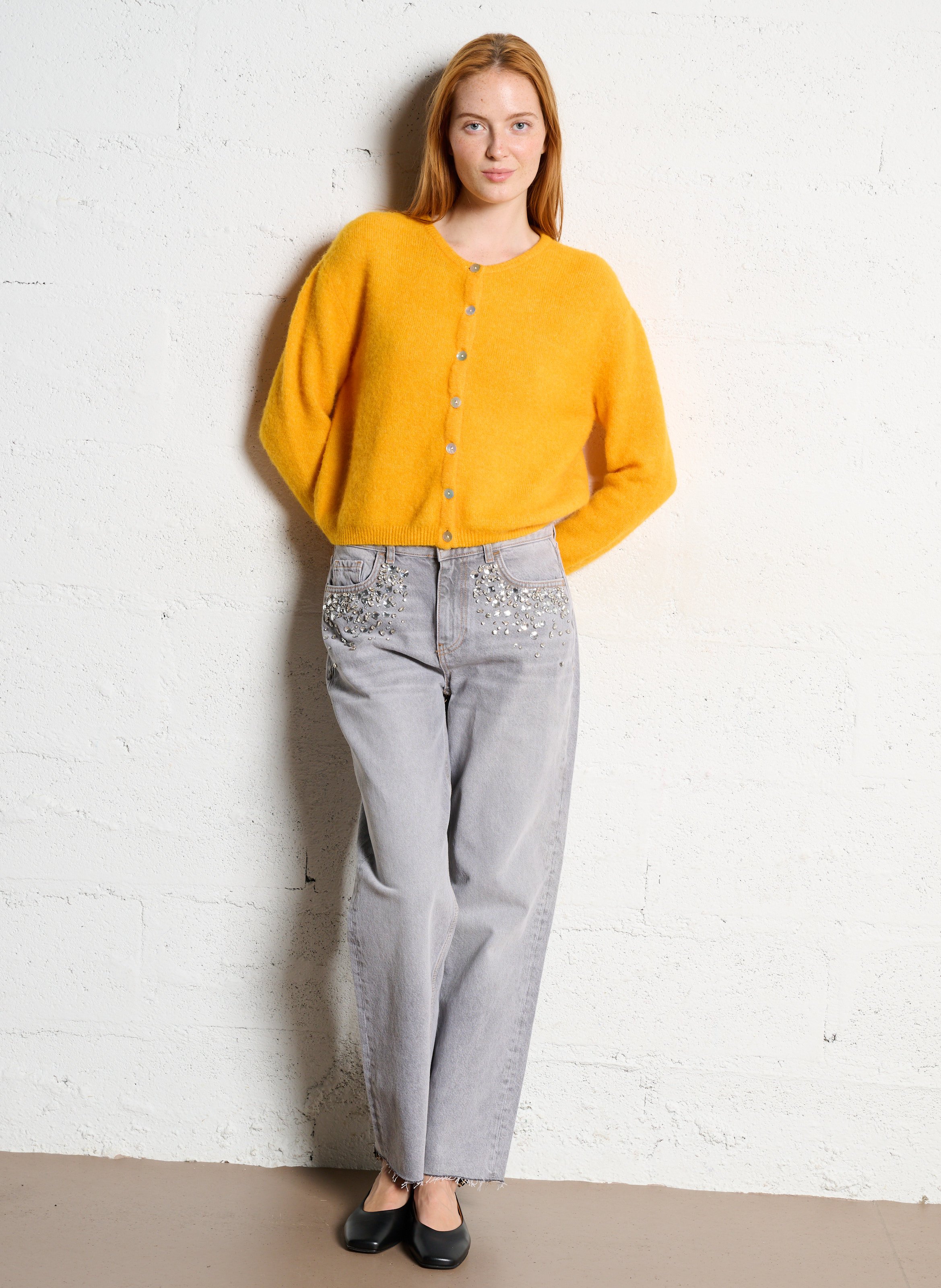 Gilet ample col rond en laine mélangée AMERICAN VINTAGE Jaune