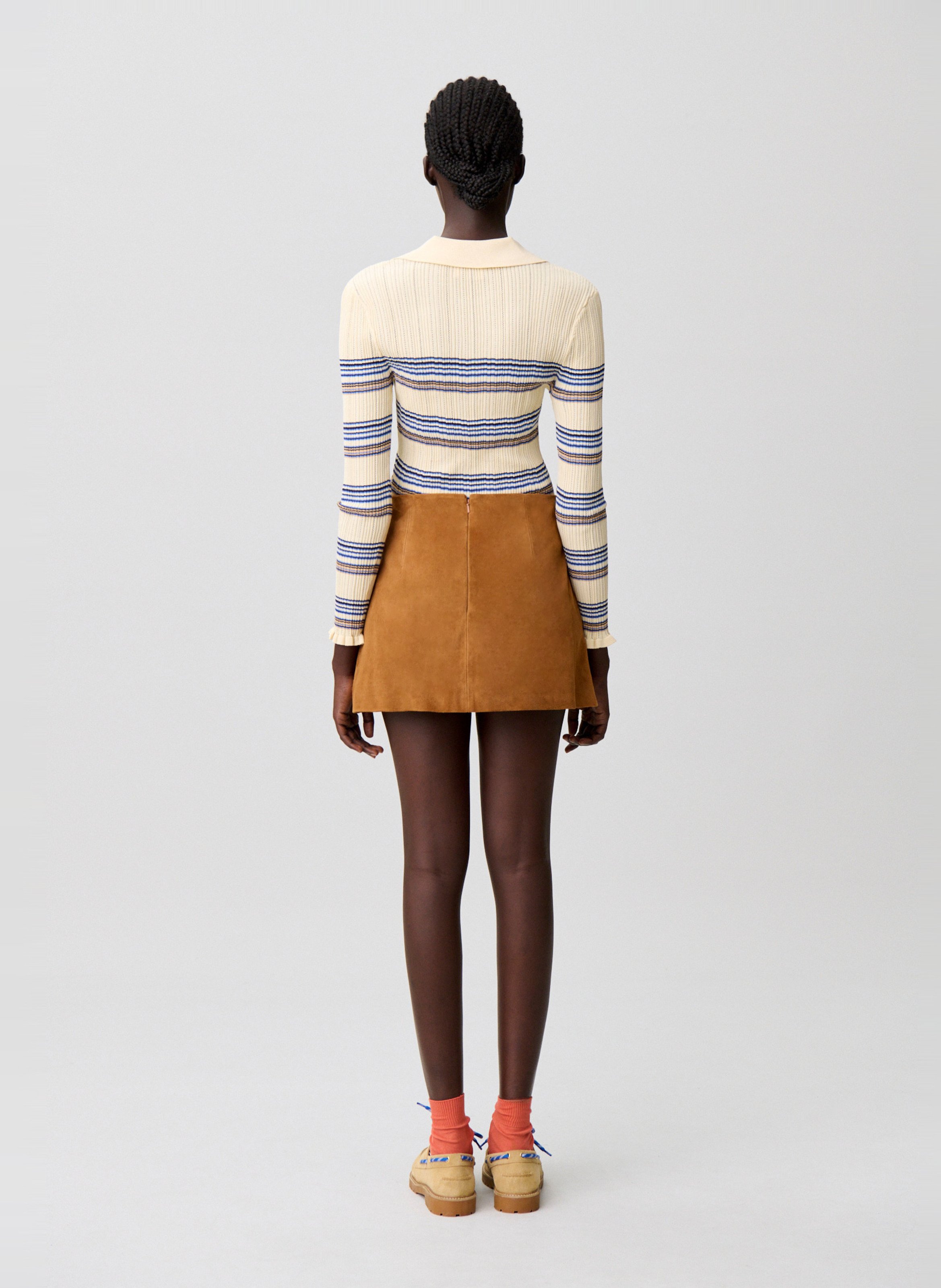 Jupe courte en cuir velours CLAUDIE PIERLOT Beige