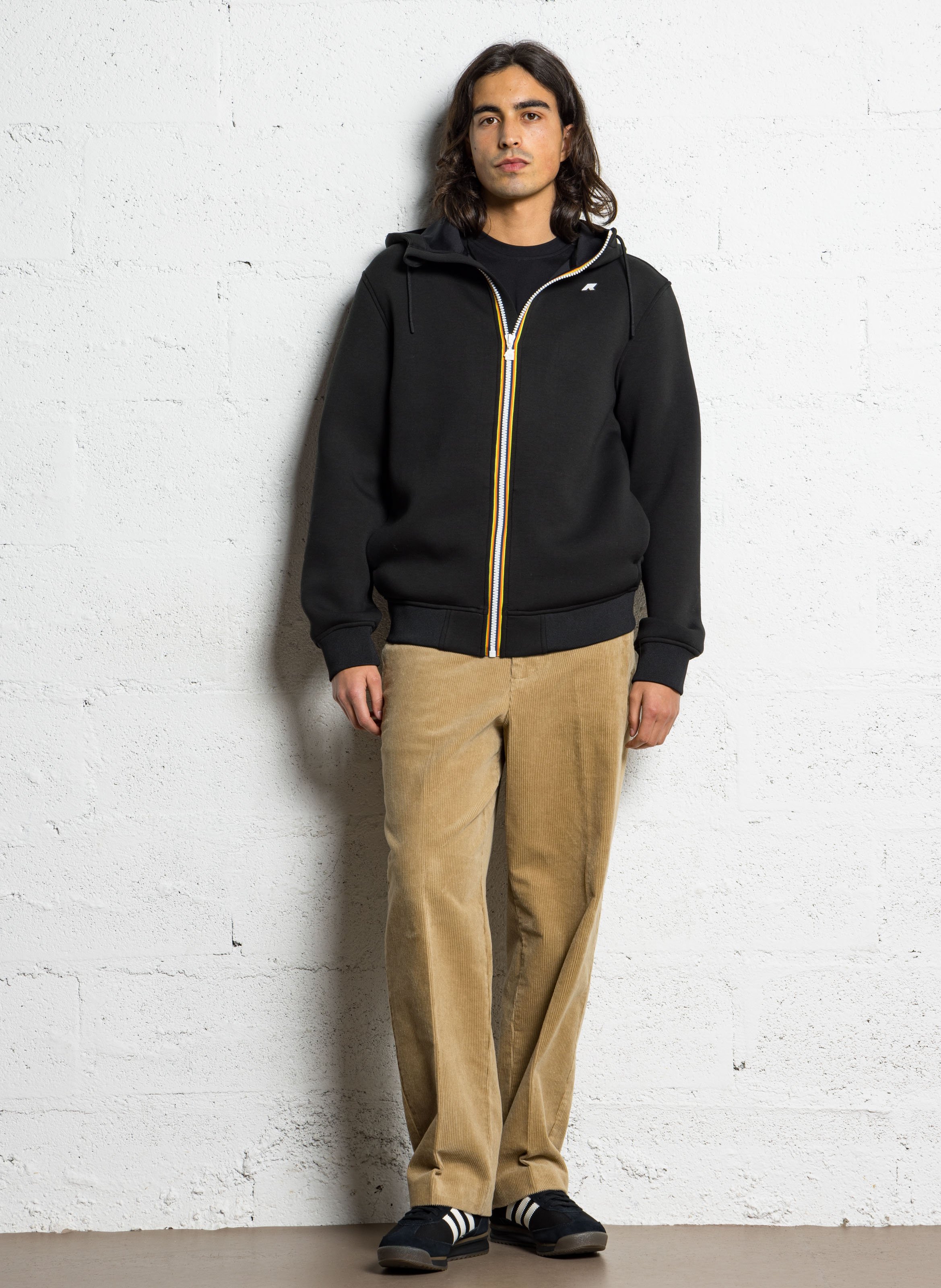 Weiter Kapuzen-Zipper-Sweatshirt Schwarz