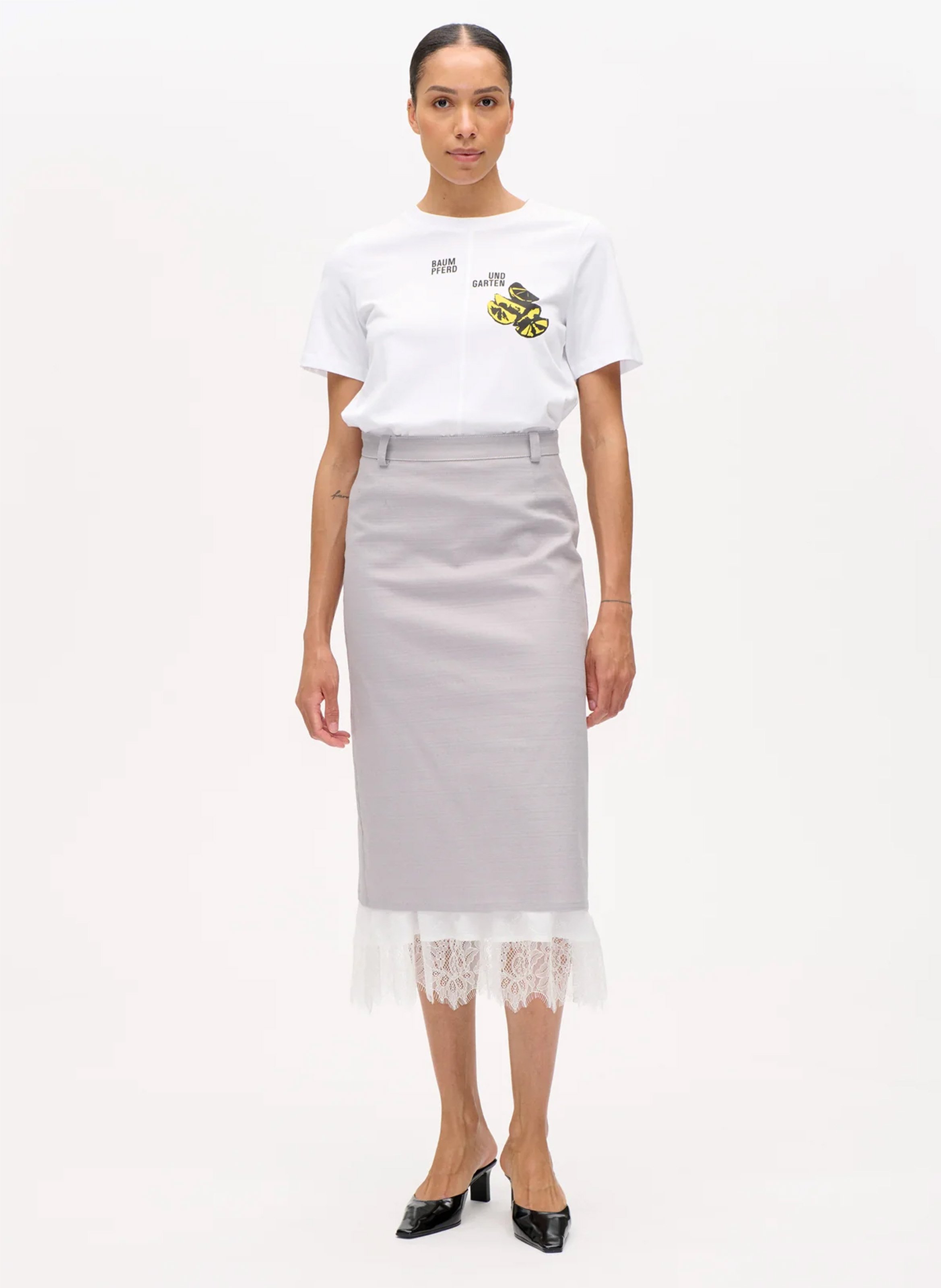 Jupe midi taille haute en coton mélangé BAUM UND PFERDGARTEN Argent