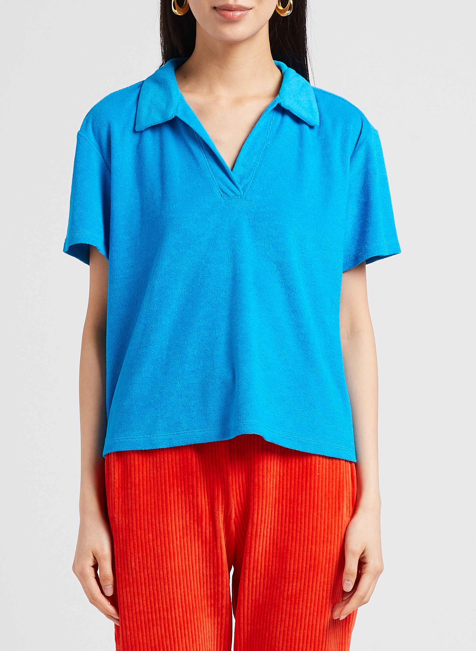 Top col polo en coton mélangé VILA Bleu