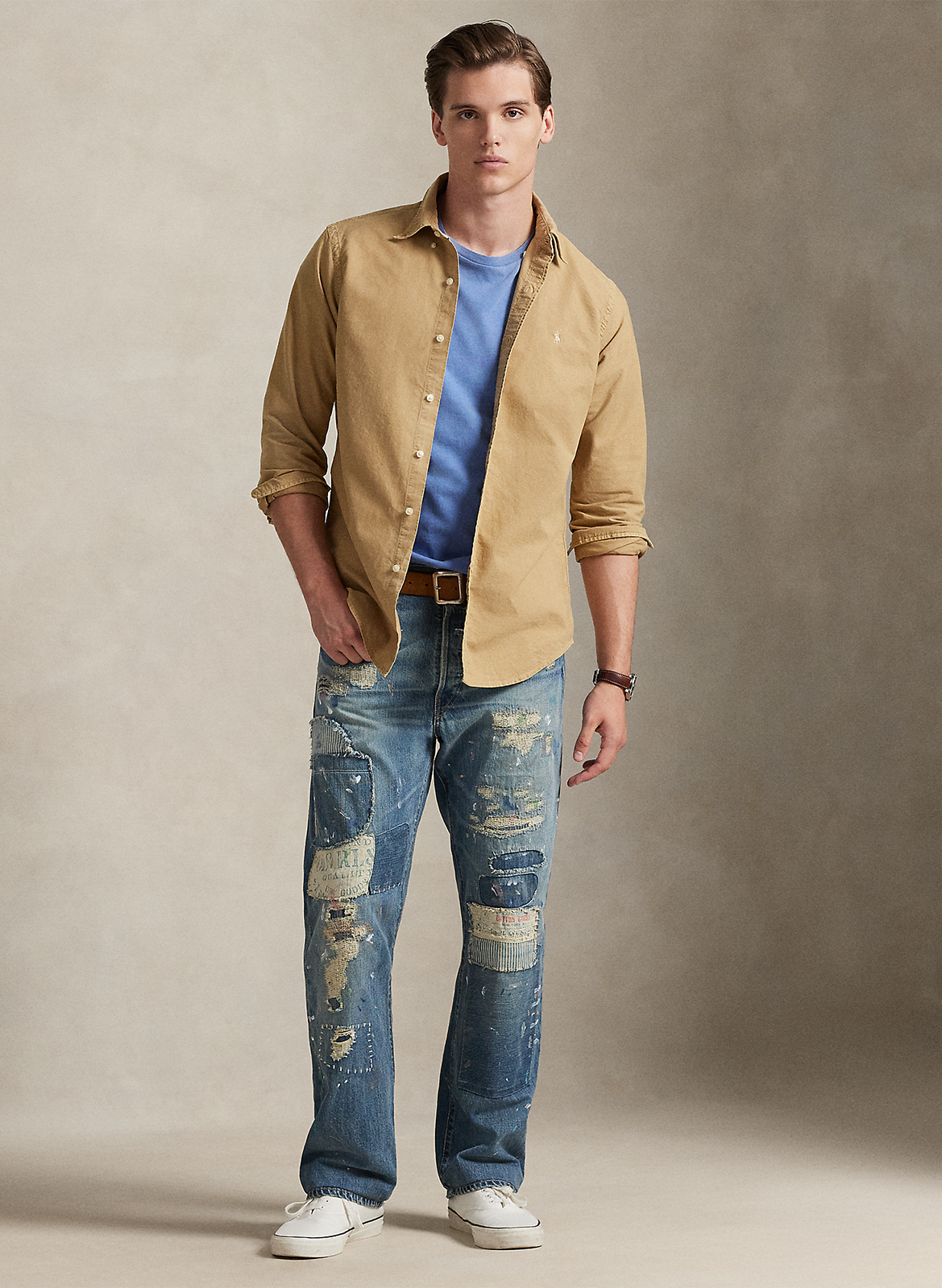 Cotton shirt with classic collar POLO RALPH LAUREN Beige