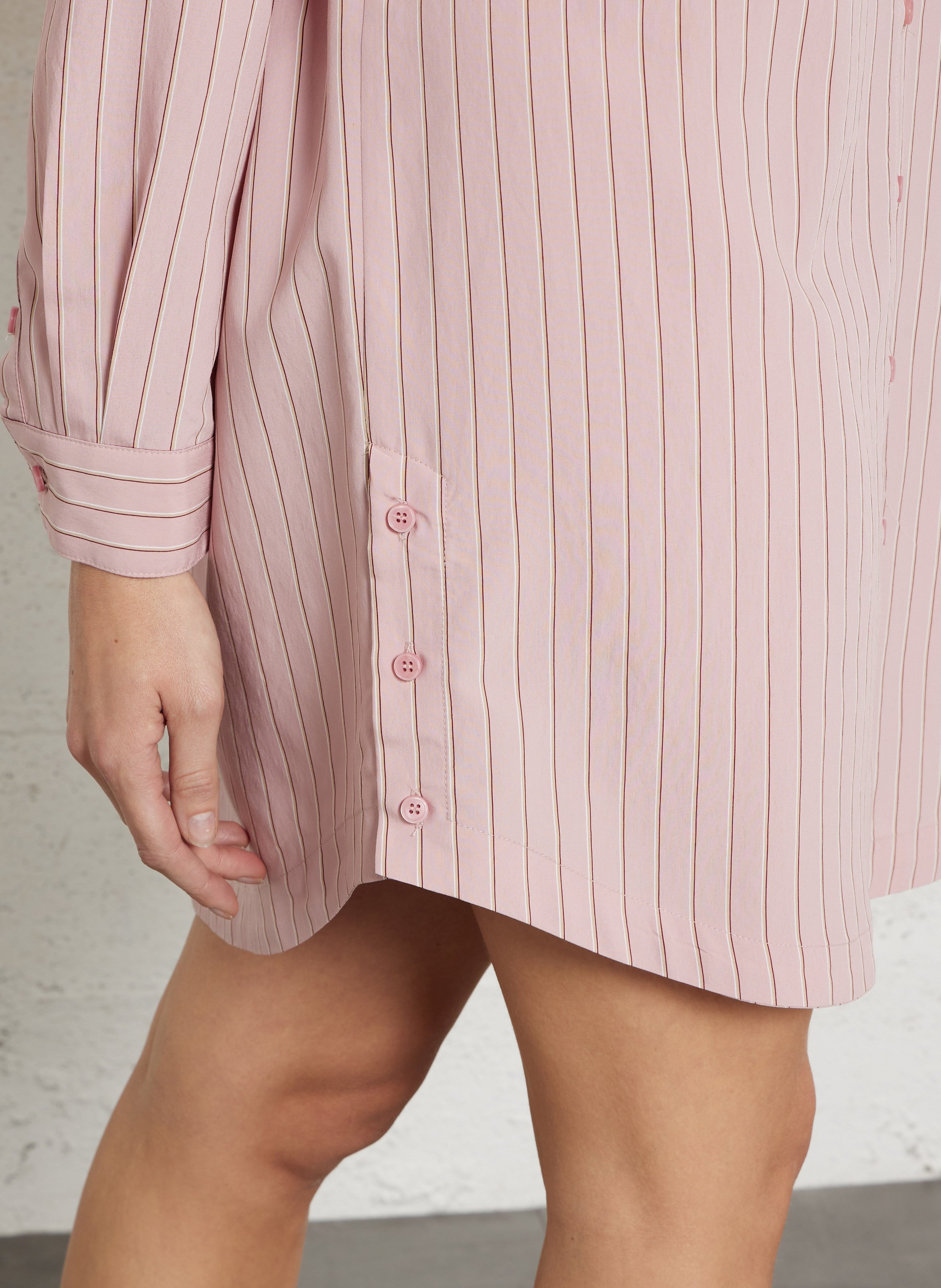 Robe chemise col classique rayée en coton DES PETITS HAUTS Rose