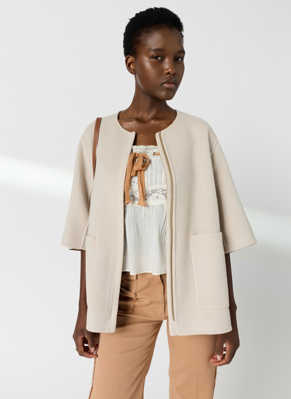 Manteau court réversible en laine GERARD DAREL Marron